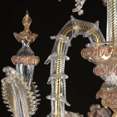 Lustre 6 bras Cristal et verre de Murano doré Améthyste Details by Multiforme