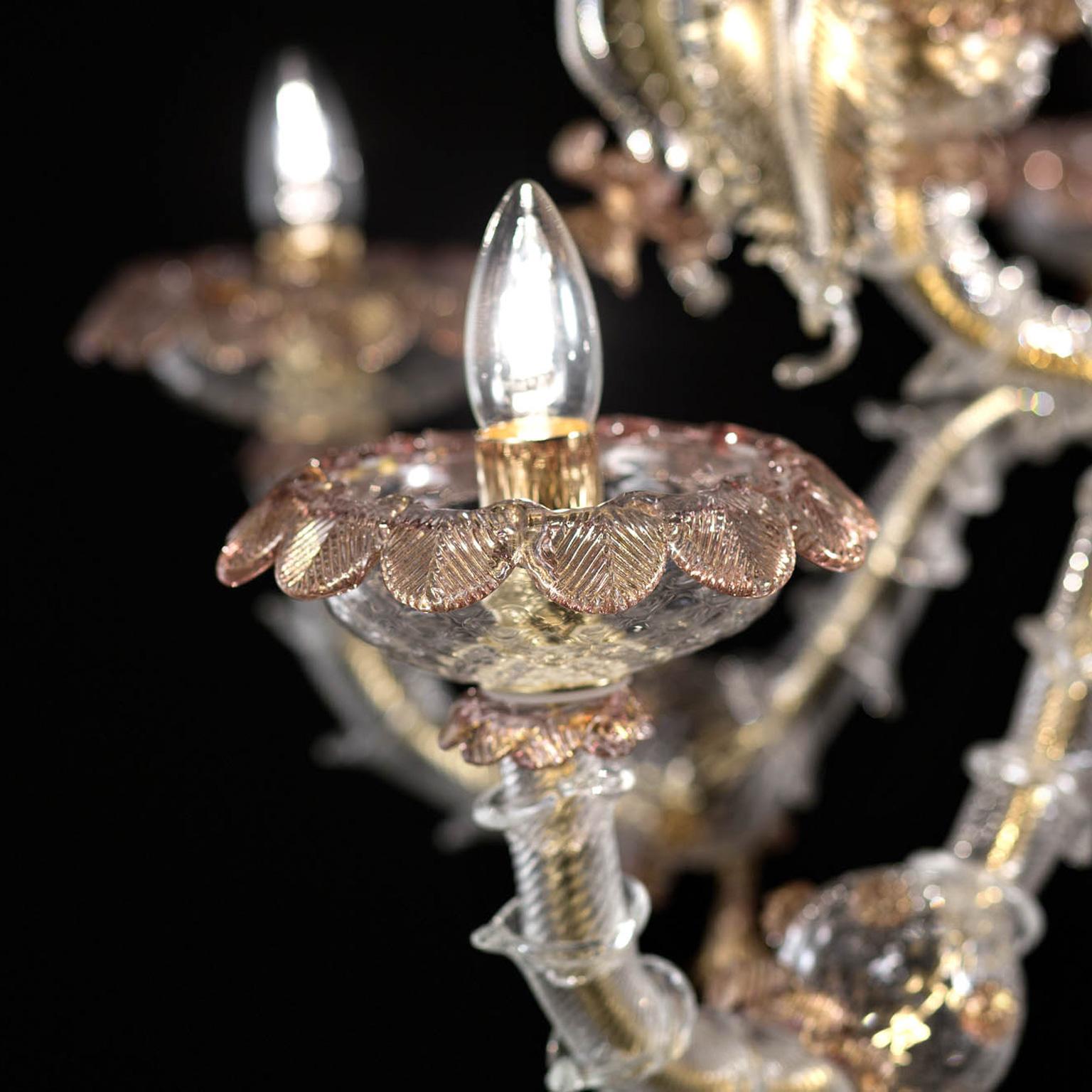 Other Chandelier 6 arms Crystal and Gold Murano glass  Amethyst Details by Multiforme For Sale