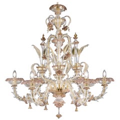 Lampadario a 6 bracci in cristallo e vetro di Murano color oro  Dettagli Ametista di Multiforme