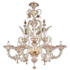 Chandelier 6 arms Crystal and Gold Murano glass  Amethyst Details by Multiforme