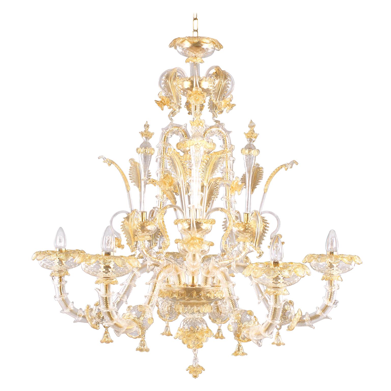 Rezzonico Chandelier 6 arms Crystal Amber Murano Glass Caesar by Multiforme For Sale