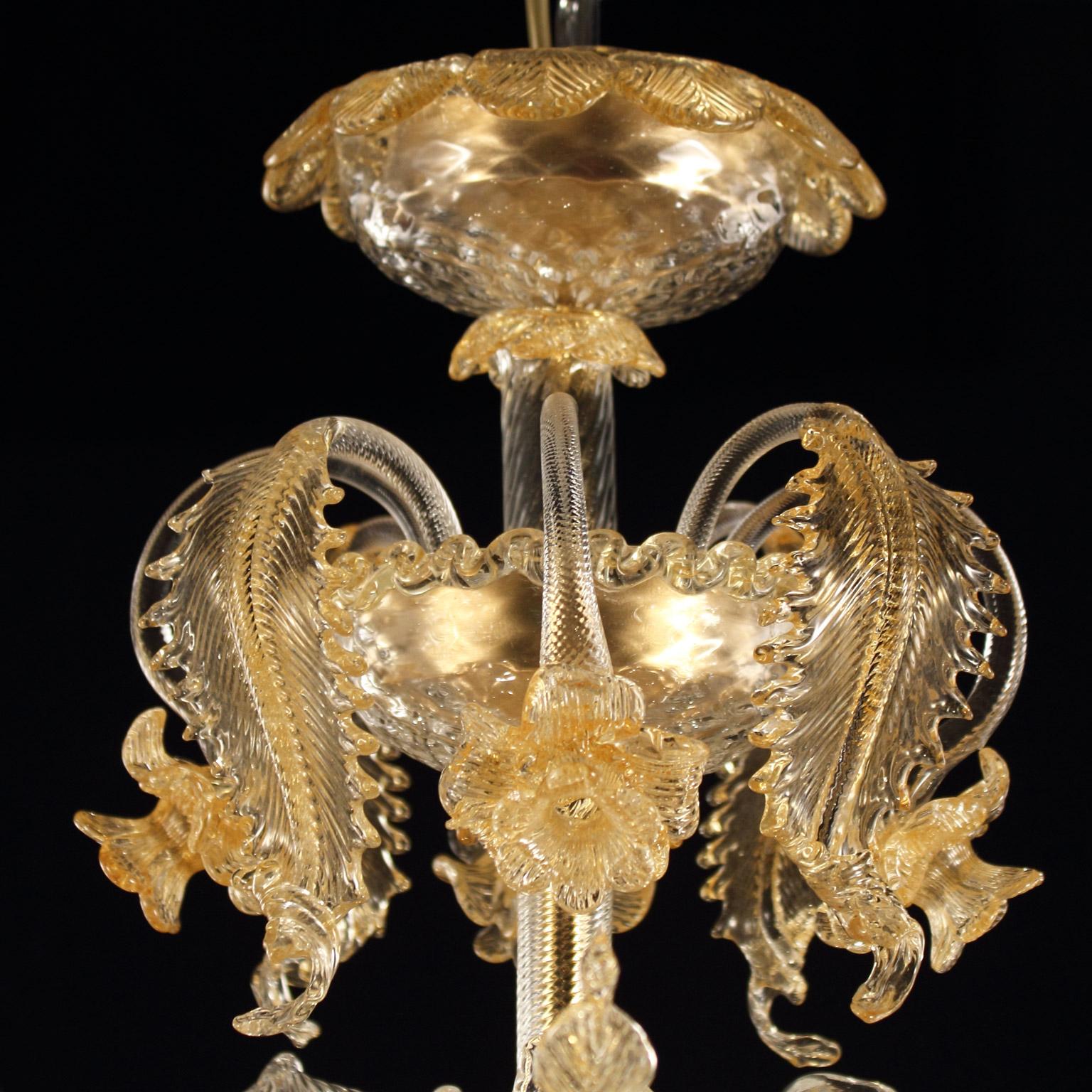 Italian Rezzonico Chandelier 6 arms Crystal Amber Murano Glass Caesar by Multiforme For Sale