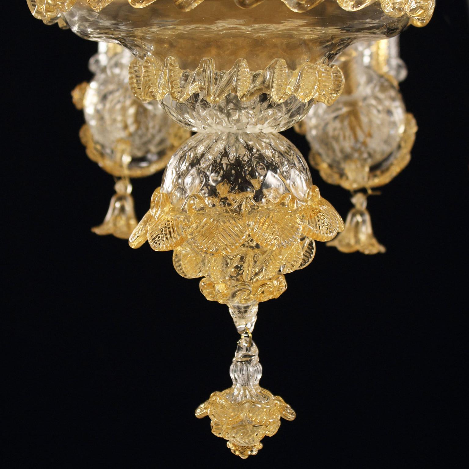 Rezzonico Chandelier 6 arms Crystal Amber Murano Glass Caesar by Multiforme In New Condition For Sale In Trebaseleghe, IT