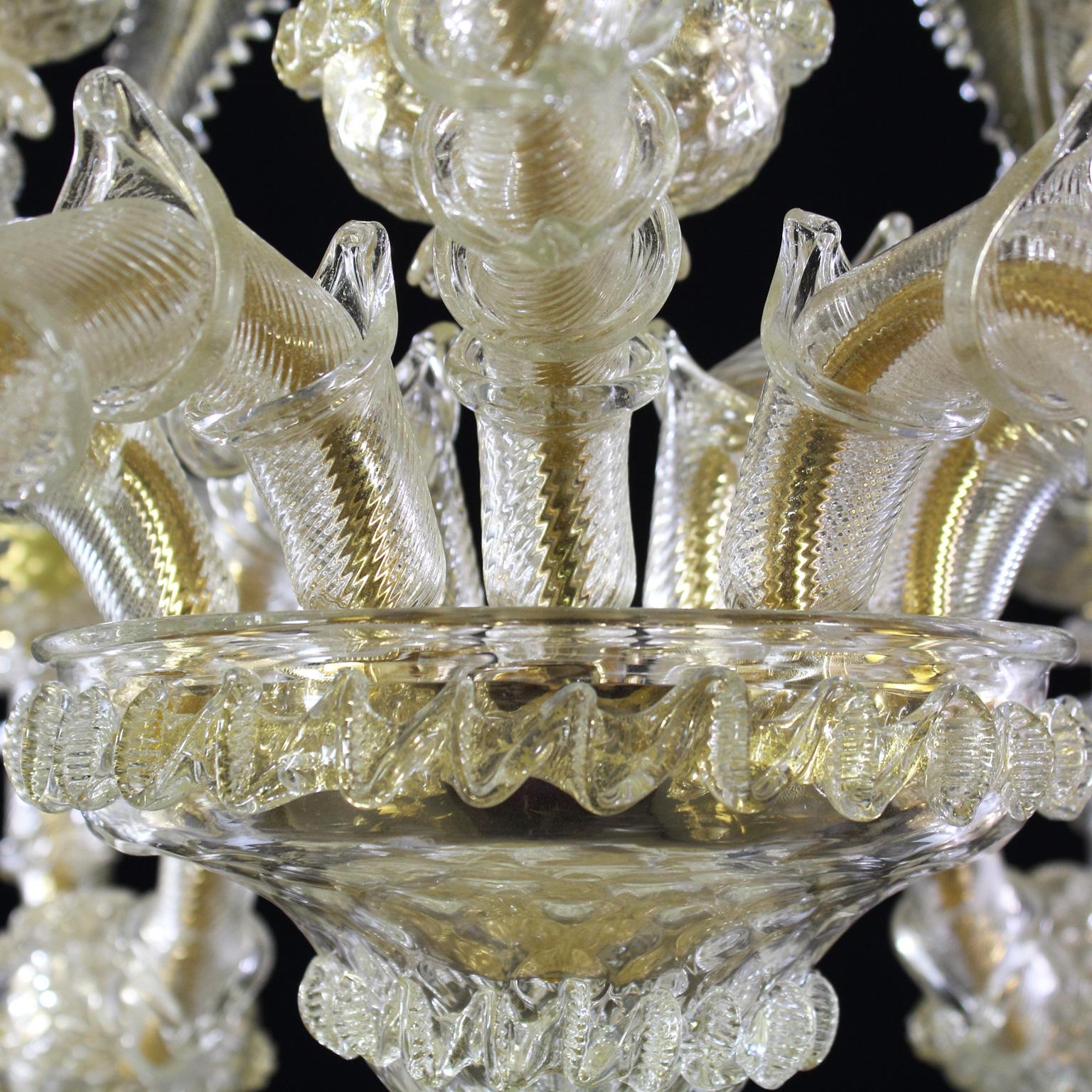 Other Rezzonico Chandelier 6 arms Crystal and Gold Details Caesar by Multiforme For Sale