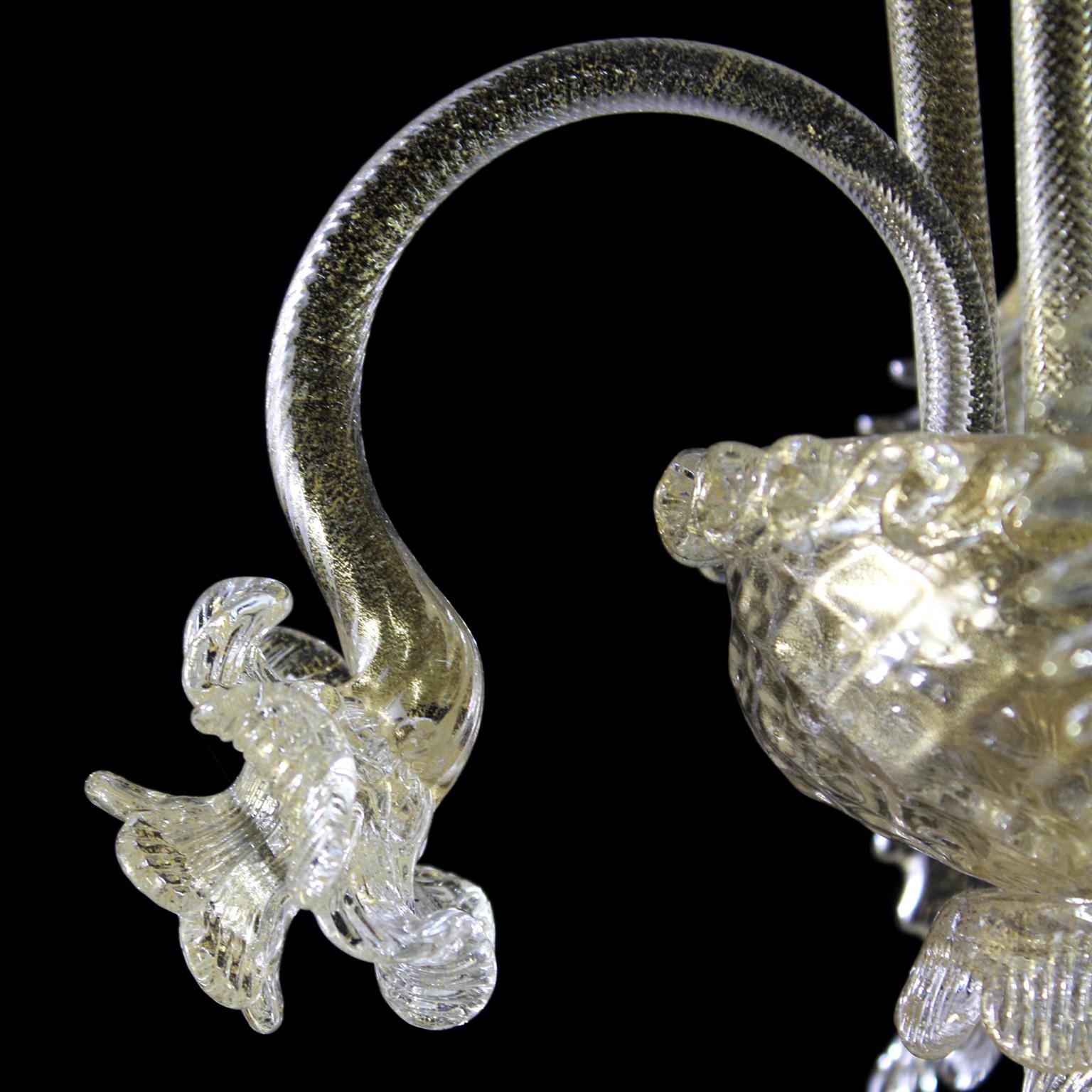 Rezzonico Chandelier 6 arms Crystal and Gold Details Caesar by Multiforme In New Condition For Sale In Trebaseleghe, IT
