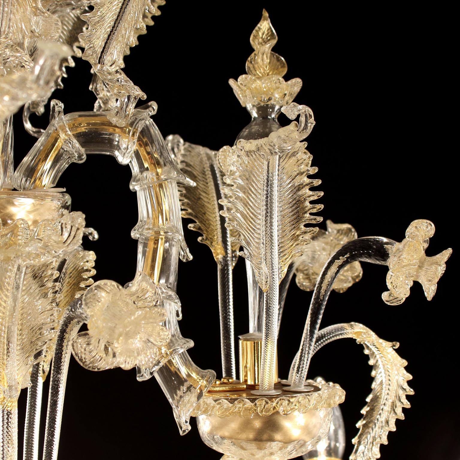 Rezzonico Murano glass Chandelier 6 arms Golden Leaf Caesar by Multiforme In New Condition For Sale In Trebaseleghe, IT