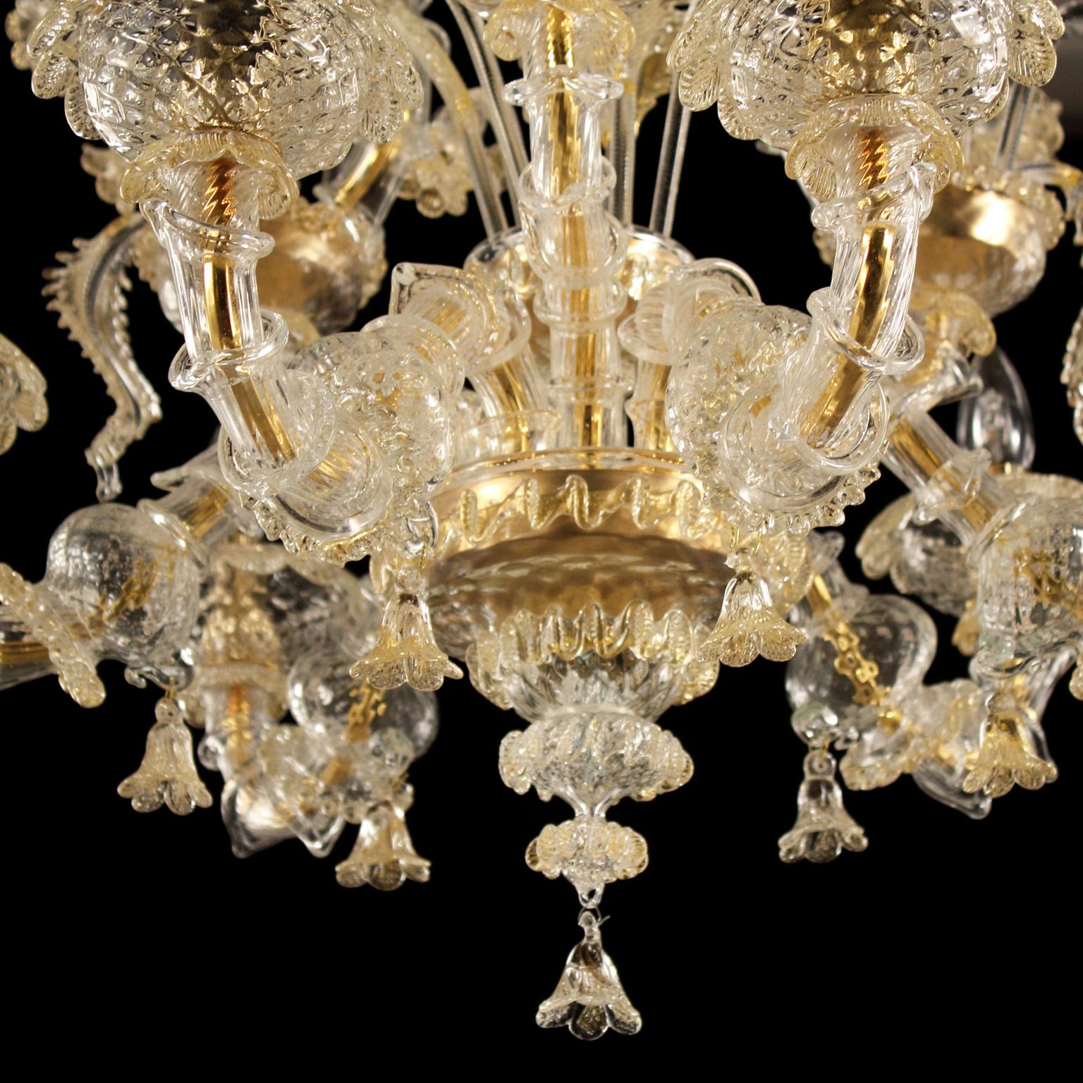 Contemporary Rezzonico Murano glass Chandelier 6 arms Golden Leaf Caesar by Multiforme For Sale