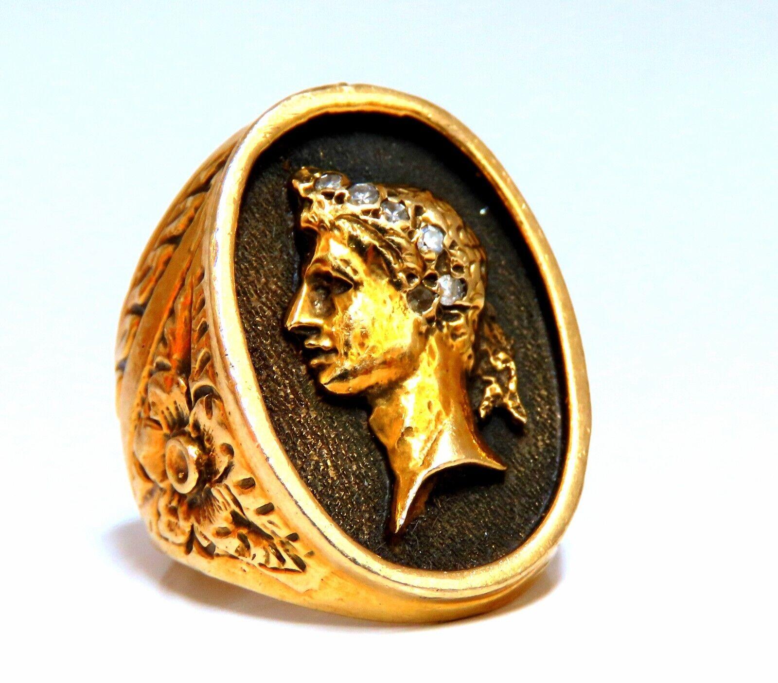 Women's or Men's Caesar Roman Noble Deco Vintage Ring 14 Karat 22G For Sale
