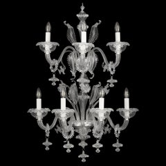 Murano Wall lamp 4+3 arms Double Tier Clear Blown Glass Caesar by Multiforme