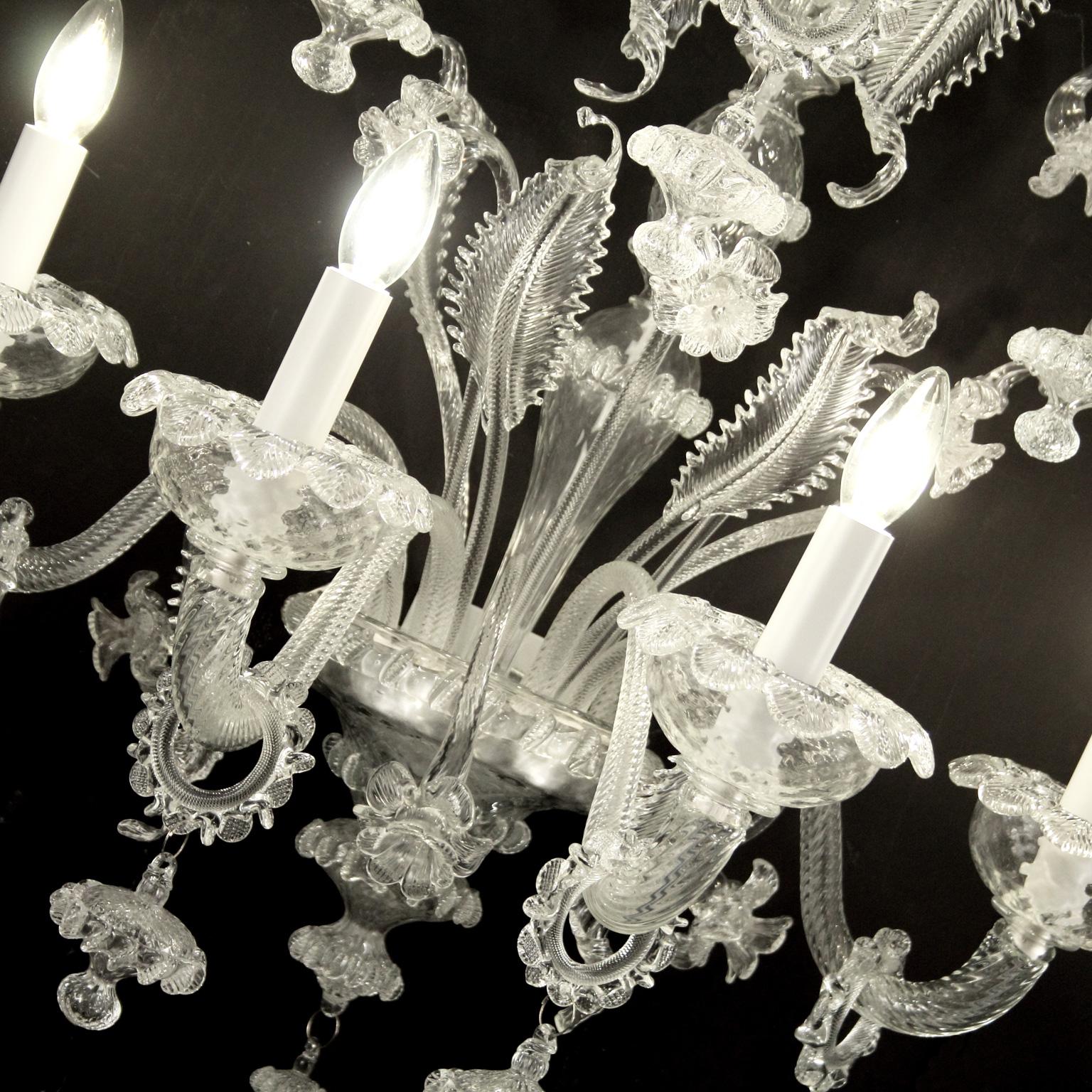 Lampada da parete Murano 4+3 bracci a doppio livello in vetro soffiato trasparente Caesar di Multiforme In condizioni Nuovo in vendita a Trebaseleghe, IT