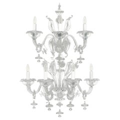 Murano Wall lamp 4+3 arms Double Tier Clear Blown Glass Caesar by Multiforme