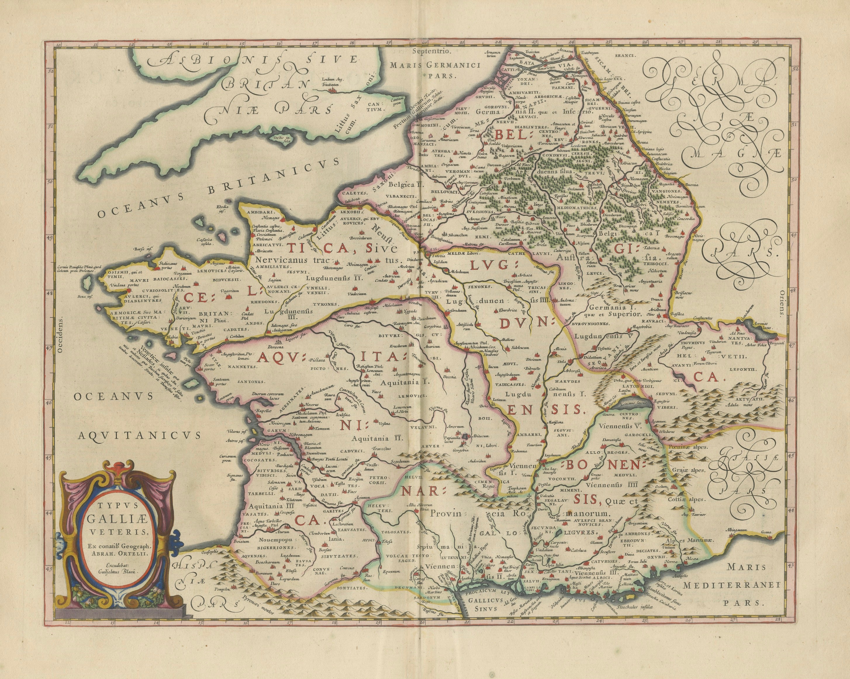 Caesar’s Gallia Veteris – Blaeu Map of Ancient Gaul, France c.1642