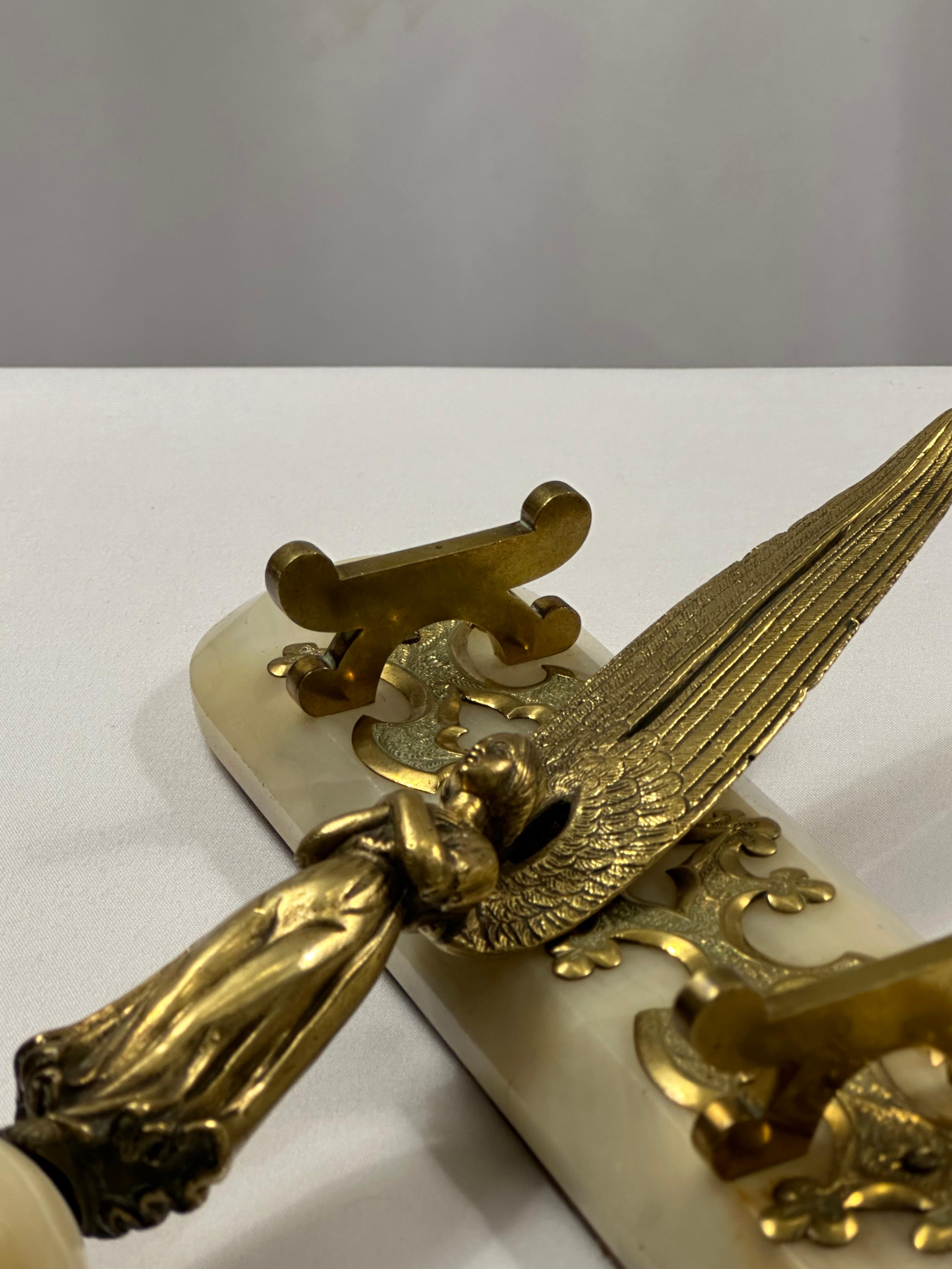 Victorian, Castellani, Brass Paper Knife, Onyx Decoration, Lux Desk Accessories In Fair Condition For Sale In Glasgow, GB
