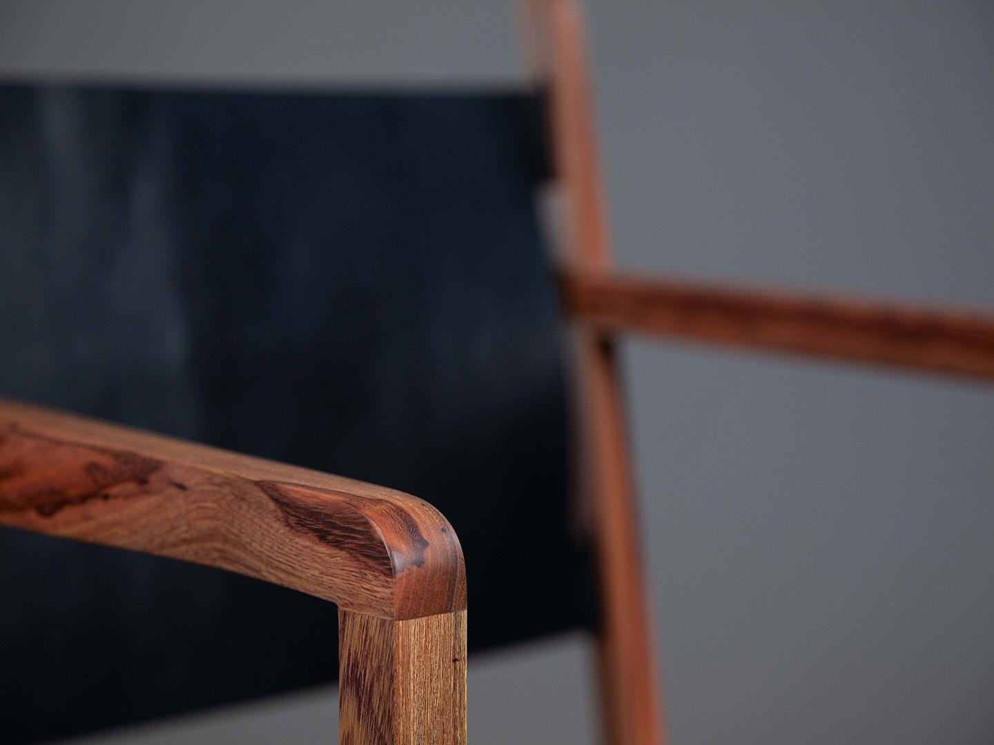Wood The Caetano Armchair. Charm and Comfort in Solid Ironwood and Leather. For Sale