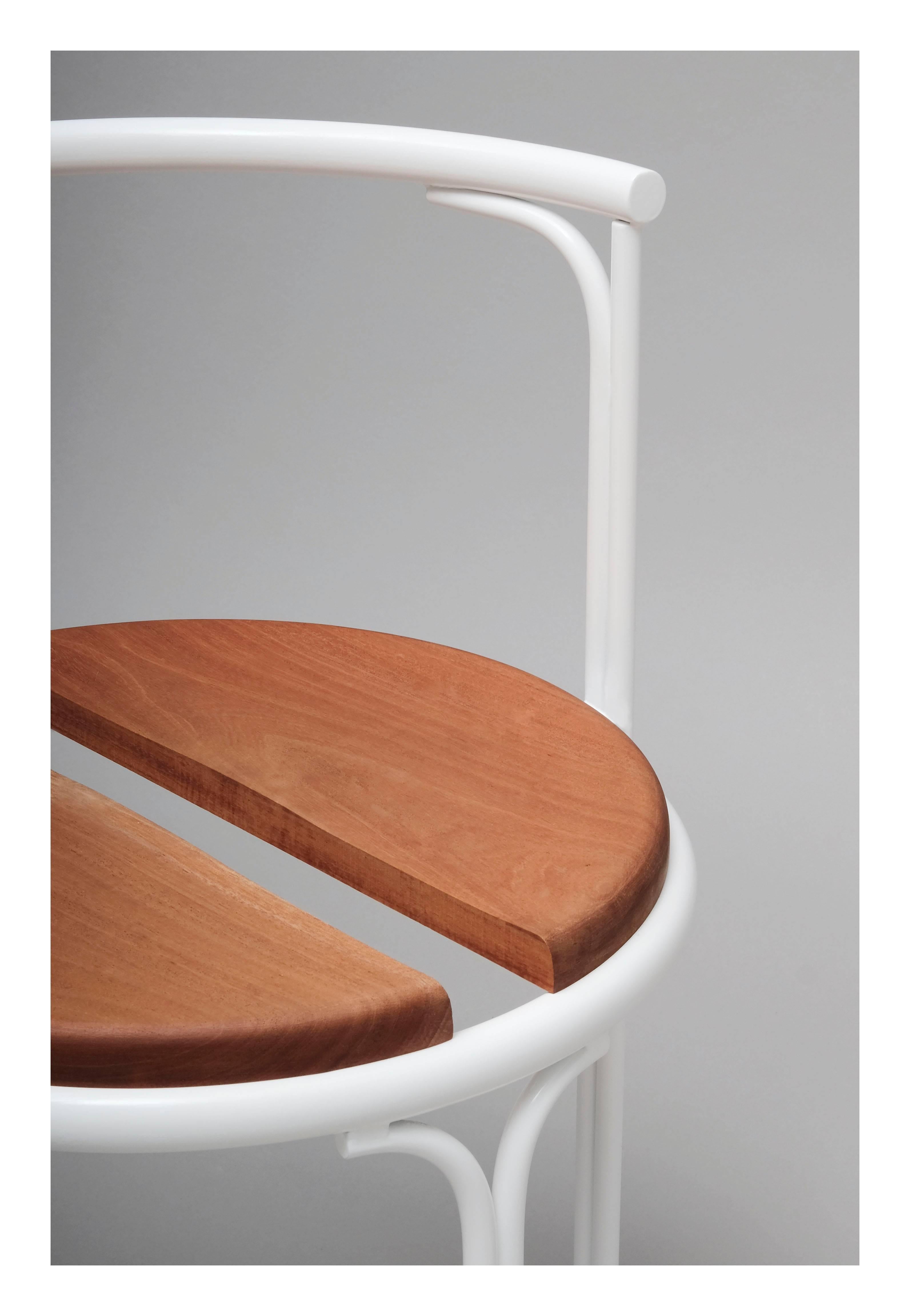 Metal Cafe Chair Caoba Wood Contemporary Style White For Sale