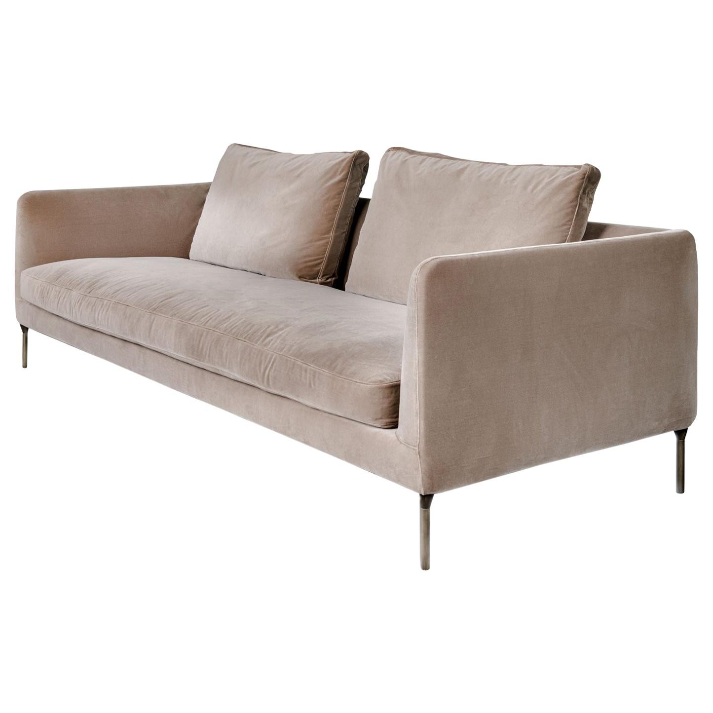 Cafe Colored Velvet Straight Sofa