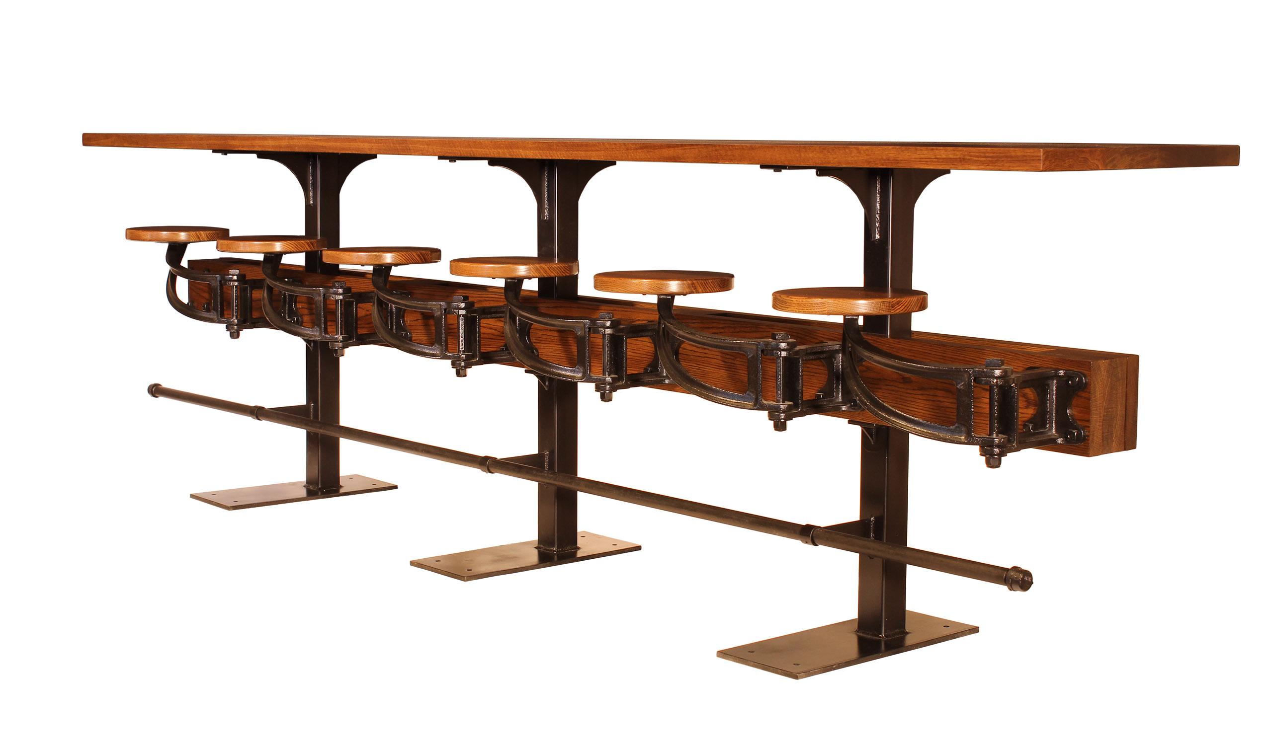 Industriel Table de café/de comptoir avec sièges pivotants attachés, conçue pour les spécificités en vente