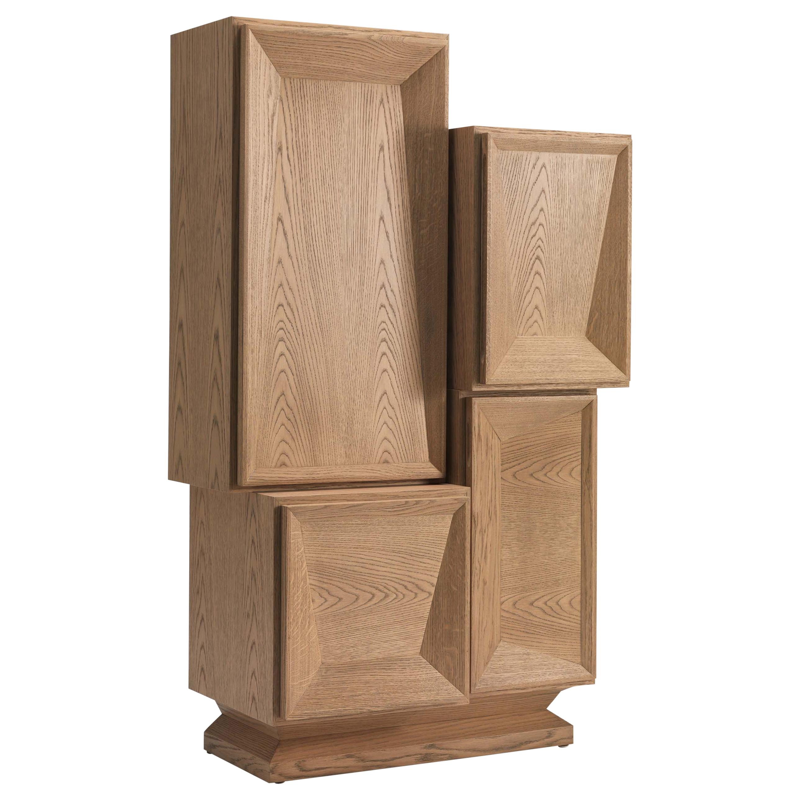 CAFE CREME Gray Beige Cabinet in Solid Oak Wood with Four Doors