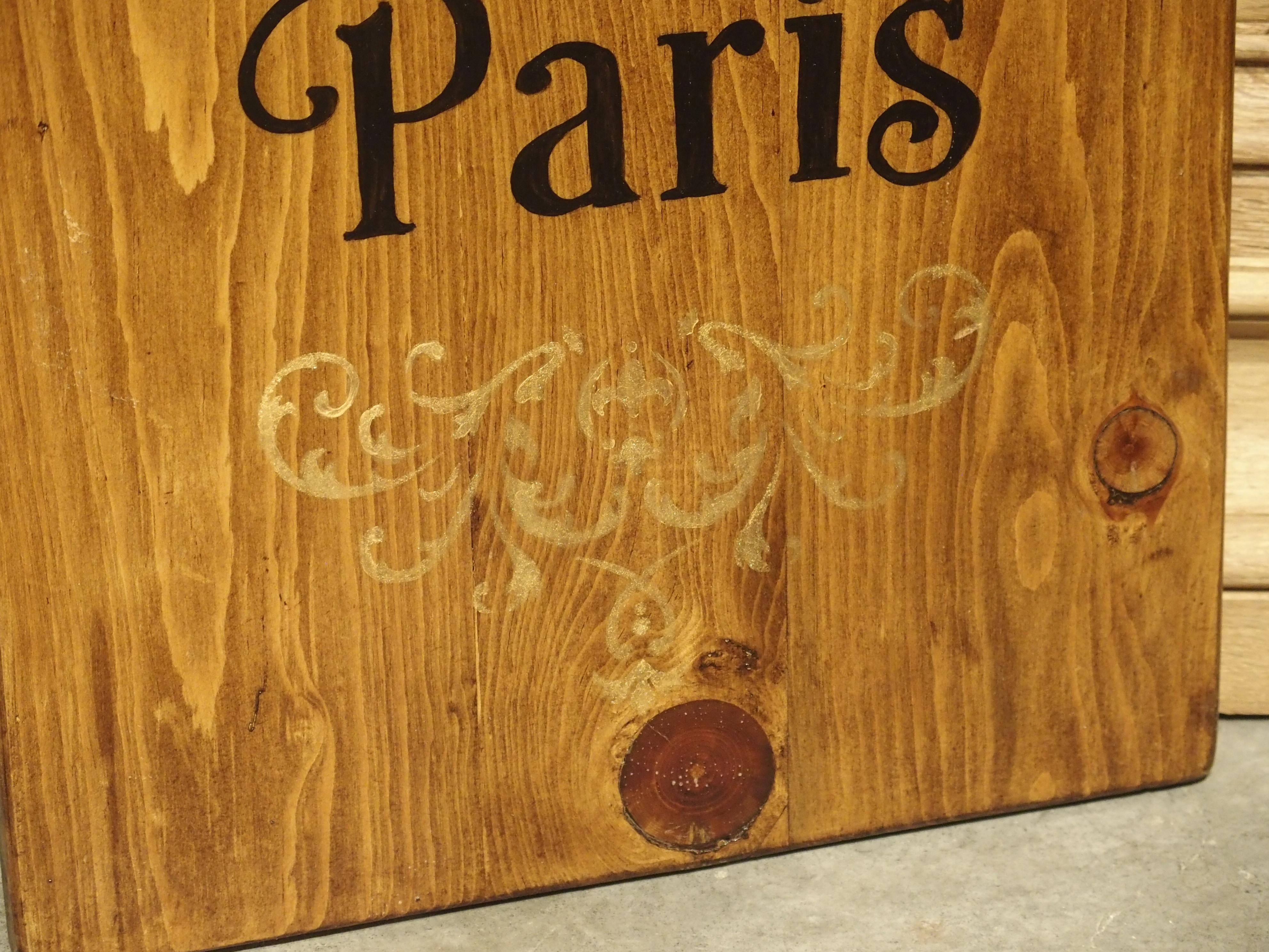 “Cafe de Paris” Hand Painted Wooden Cheese Board In Good Condition In Dallas, TX