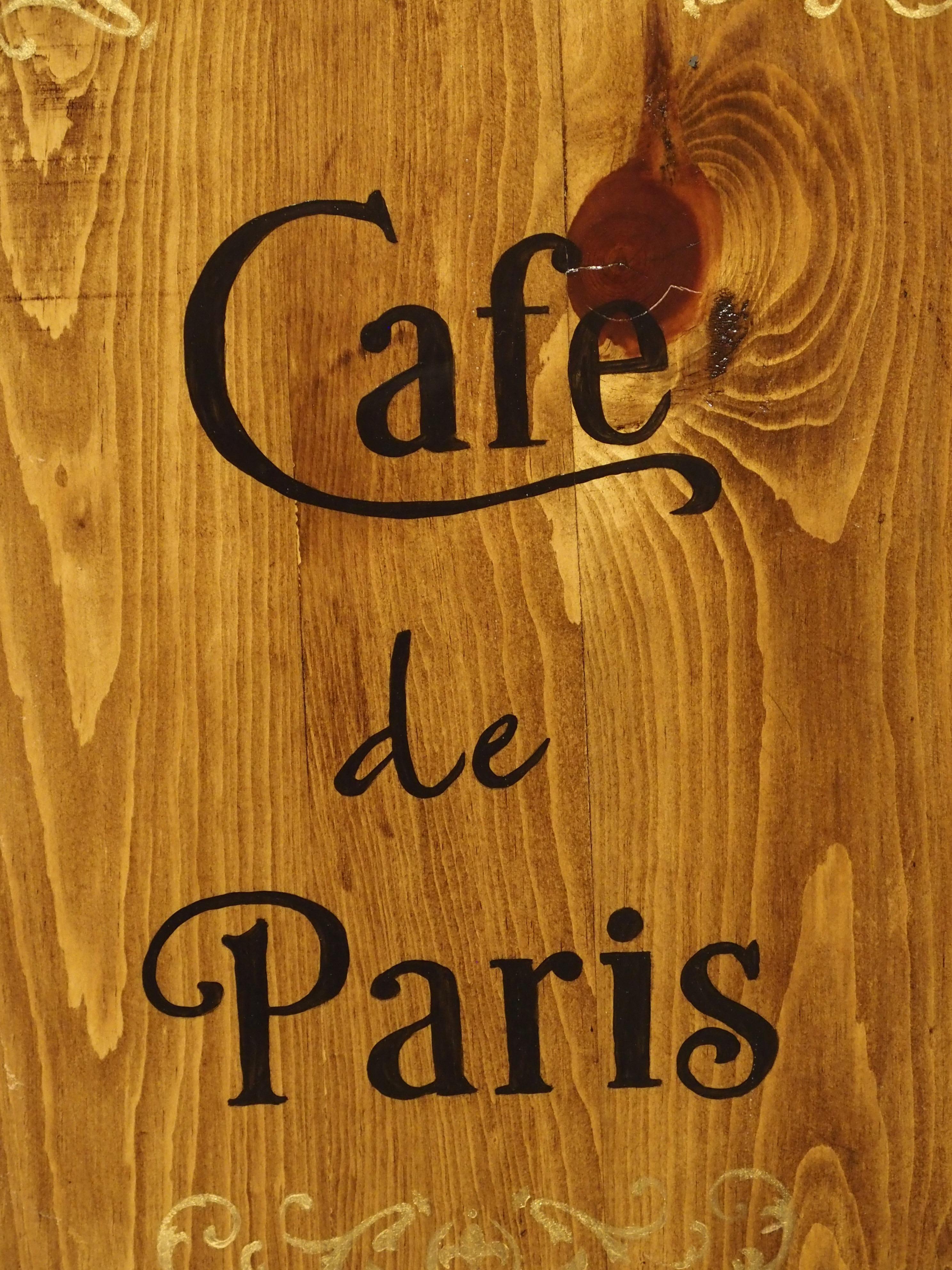 Contemporary “Cafe de Paris” Hand Painted Wooden Cheese Board