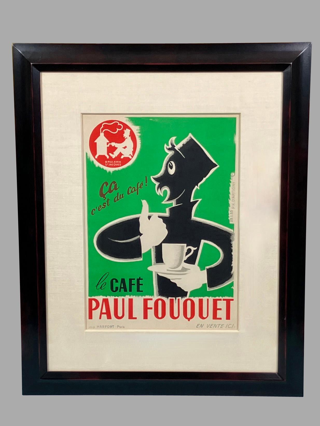 Poster litografico d'epoca Le Cafe Paul Fouquet Archivialmente incorniciato e smaltato In condizioni buone in vendita a San Francisco, CA