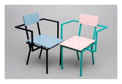 Cafe Restaurant Interior Chair Duo, Metal and Wood, Contemporary Style