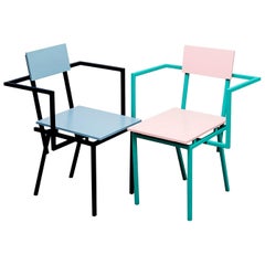 Cafe Restaurant Interior Chair Duo, Metal and Wood, Contemporary Style