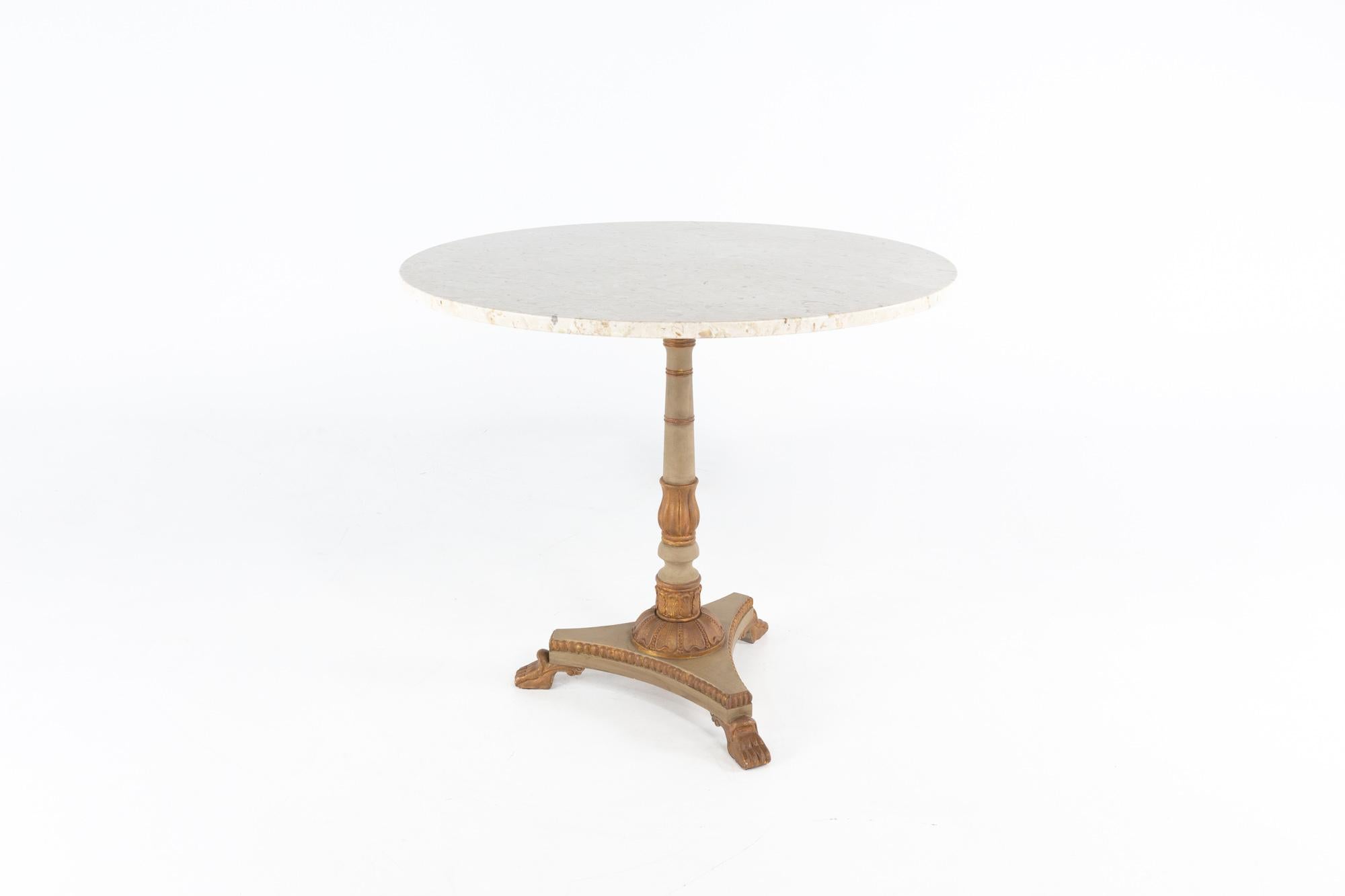 Cafe table marble top

This table measures: 36 wide x 36 deep x 31 inches high, with a chair clearance of 28.5 inches

This table is in Good Vintage Condition with missing hardware for top attachment, minor marks, dents, and wear.

About