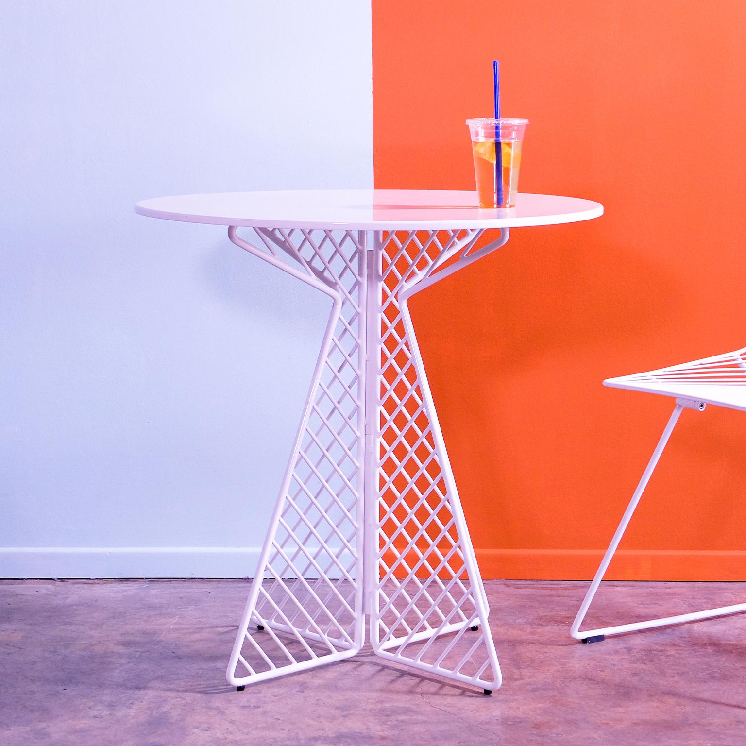 Modern Cafe Table, Metal Wire Flat Pack Dining Table by Bend Goods in Peacock Blue