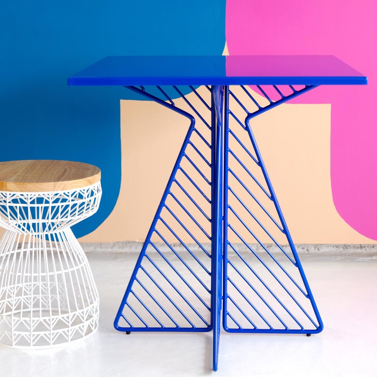 Unknown Cafe Table, Metal Wire Flat Pack Dining Table by Bend Goods in Peacock Blue For Sale
