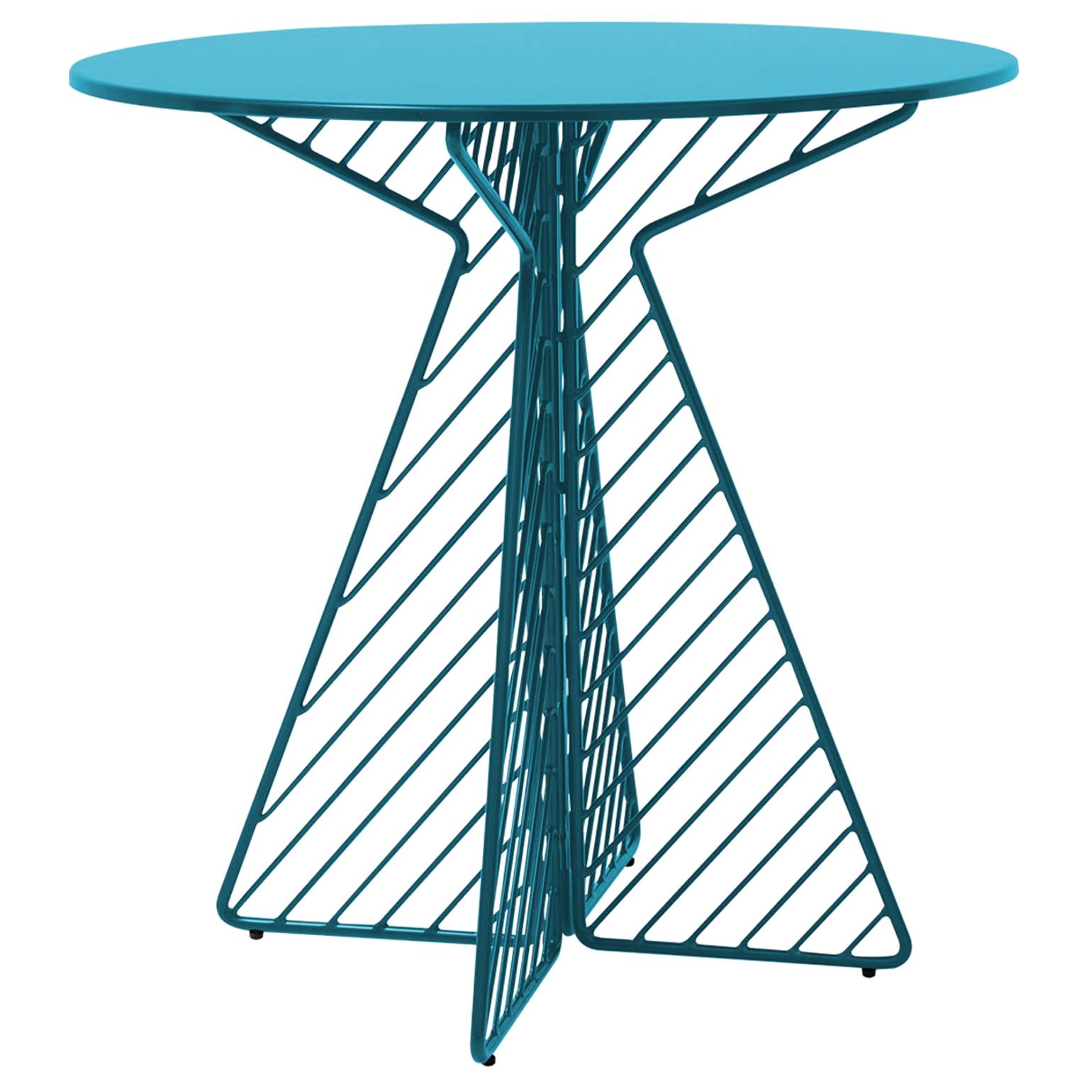 Cafe Table, Metal Wire Flat Pack Dining Table by Bend Goods in Peacock Blue