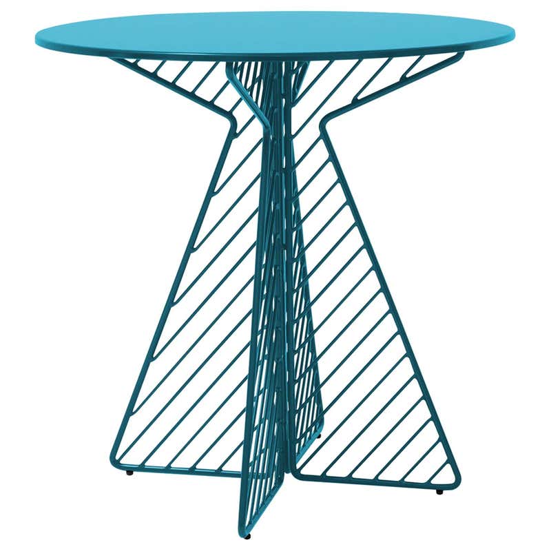 Modern Bistro Table, Wire Dining Table in Peacock Blue with Metal Top ...