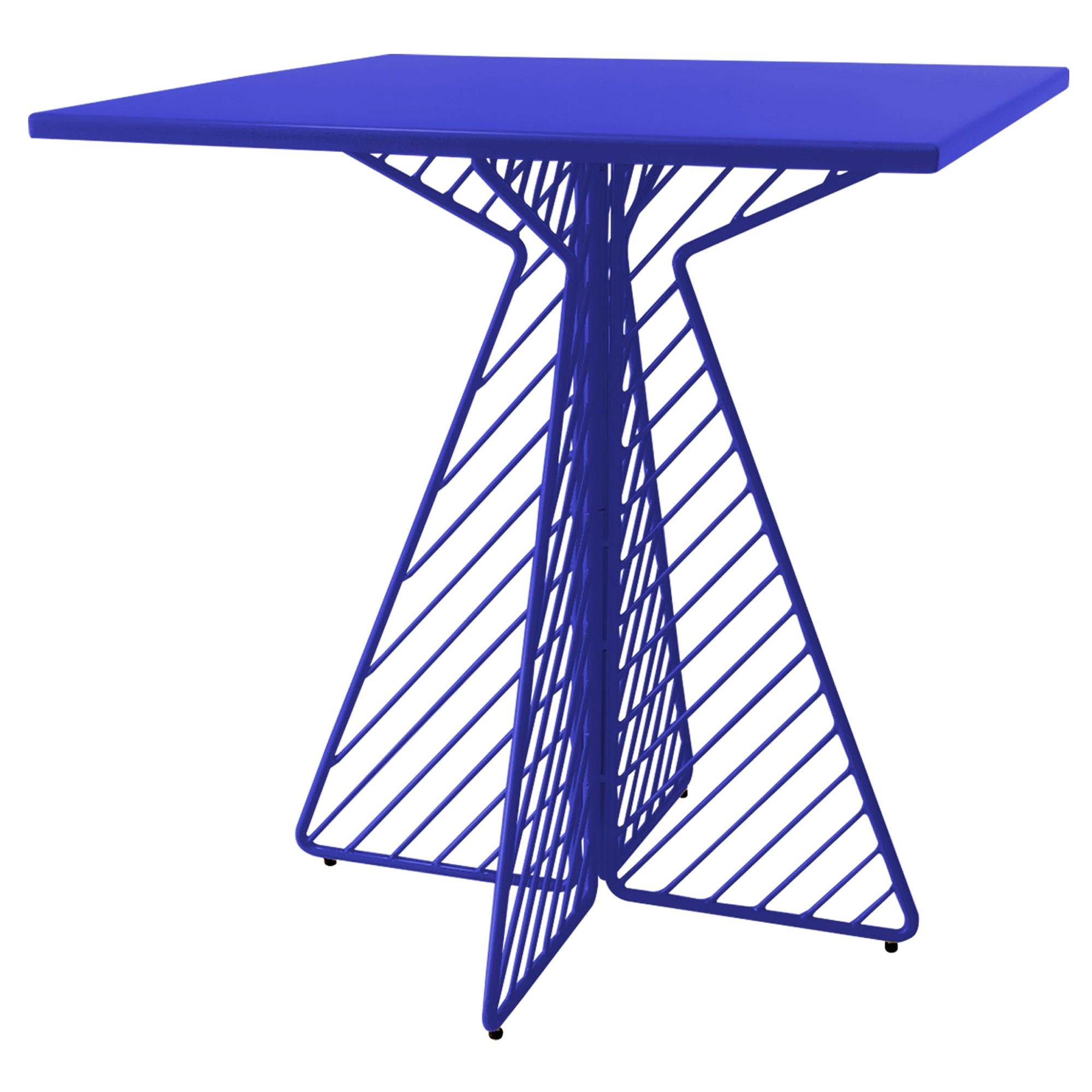 Cafe Table, Metal Wire Flat Pack Dining Table, Electric Blue Square by Bend