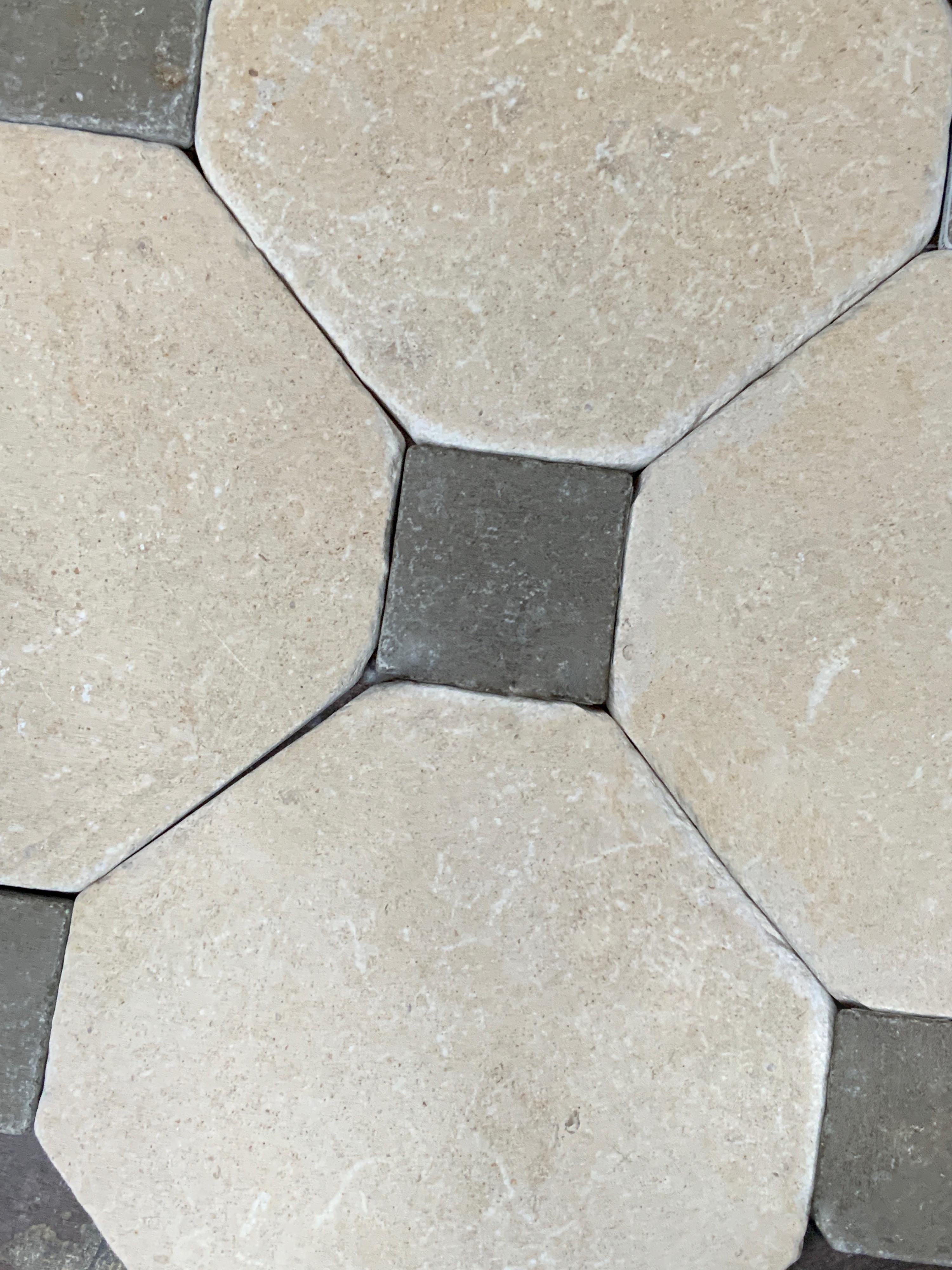 European Cafe Taupe Octagonal Tile with Charcoal Cavachon For Sale
