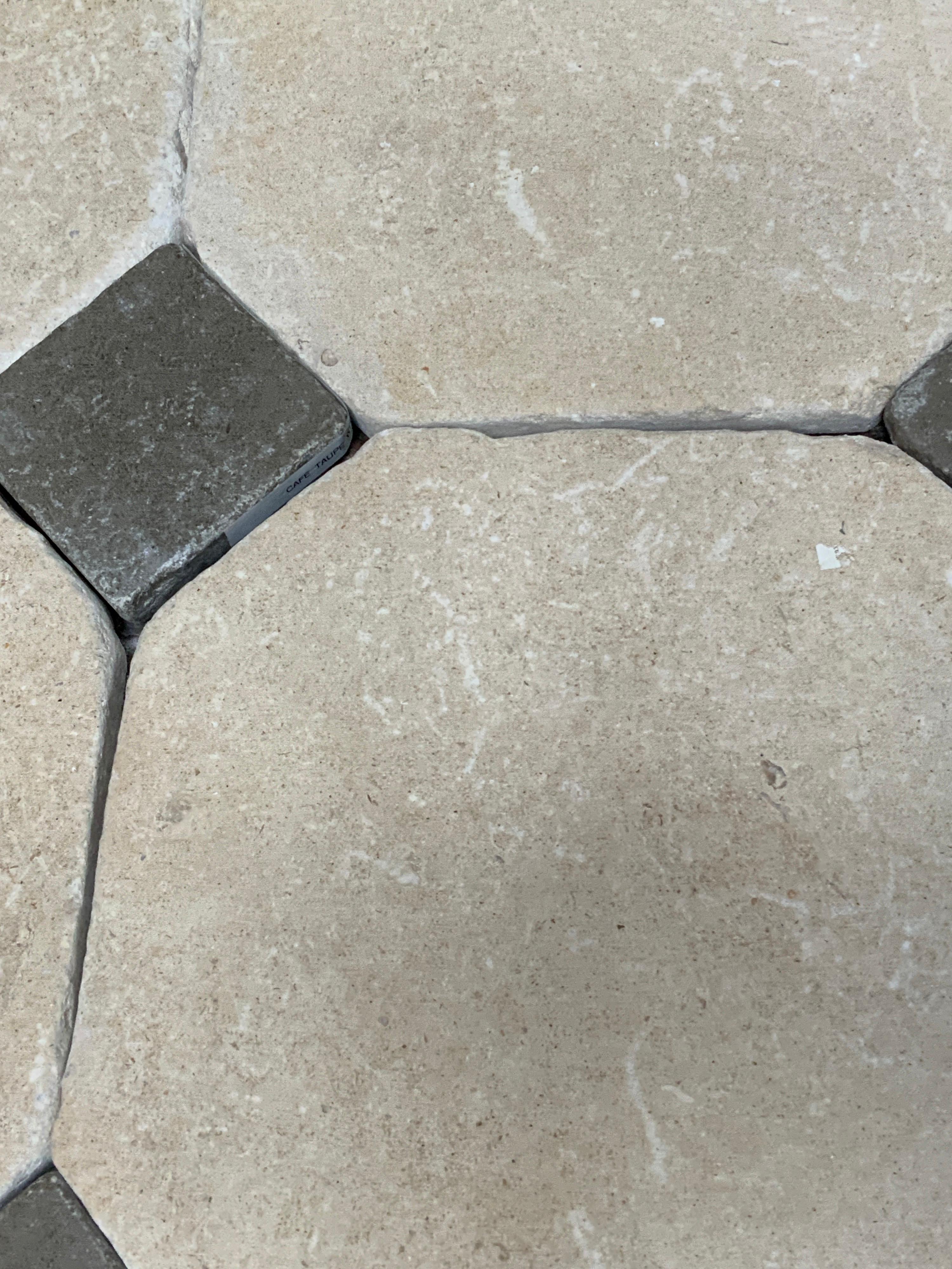 Contemporary Cafe Taupe Octagonal Tile with Charcoal Cavachon For Sale