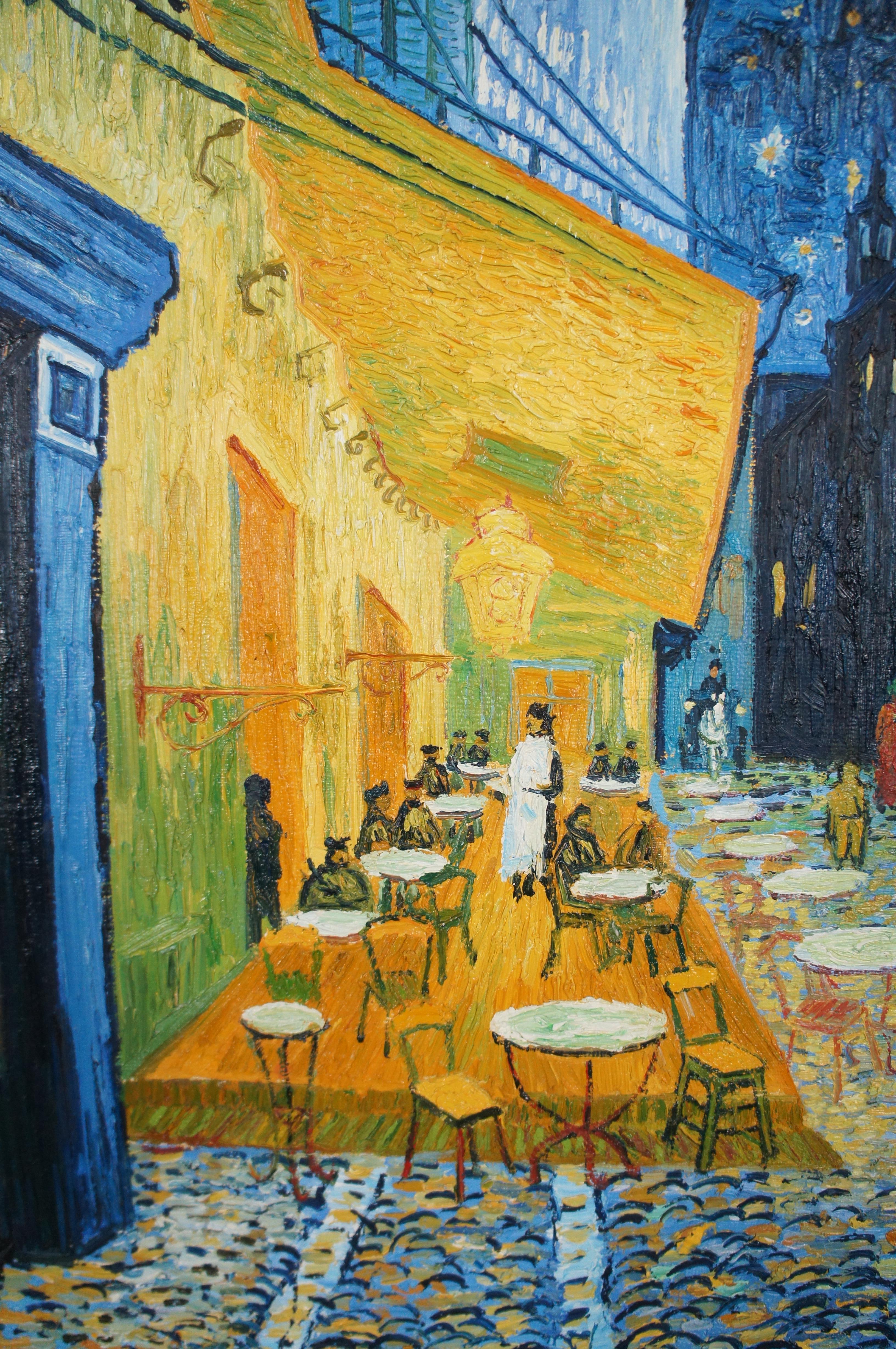 Café Terrace at Night After Vincent Van Gogh Oil Painting Canvas Impressionist In Good Condition In Dayton, OH