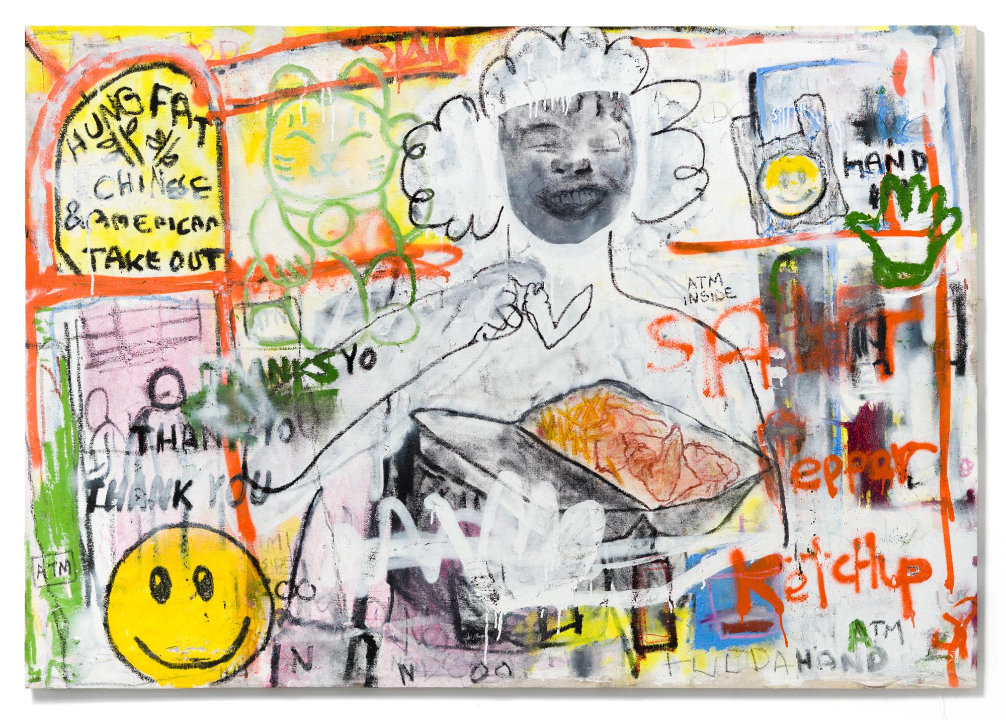 „Salt Pepper Ketchup“, Abstrakte Figur, Logos Essen, Kulturkommentar (Zeitgenössisch), Painting, von Caff Adeus