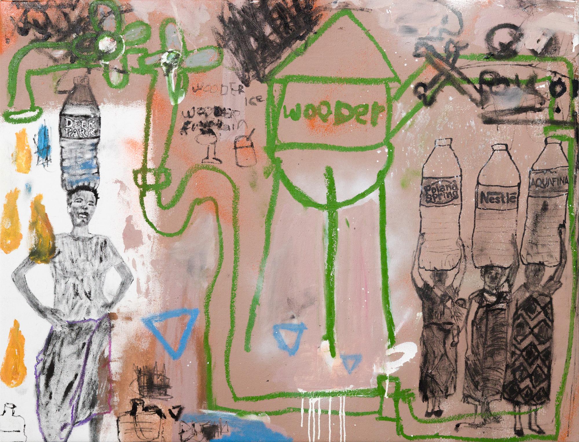 "Third World Tendencies",  Water tower, urban, figures, culturla commentary - Mixed Media Art by Caff Adeus
