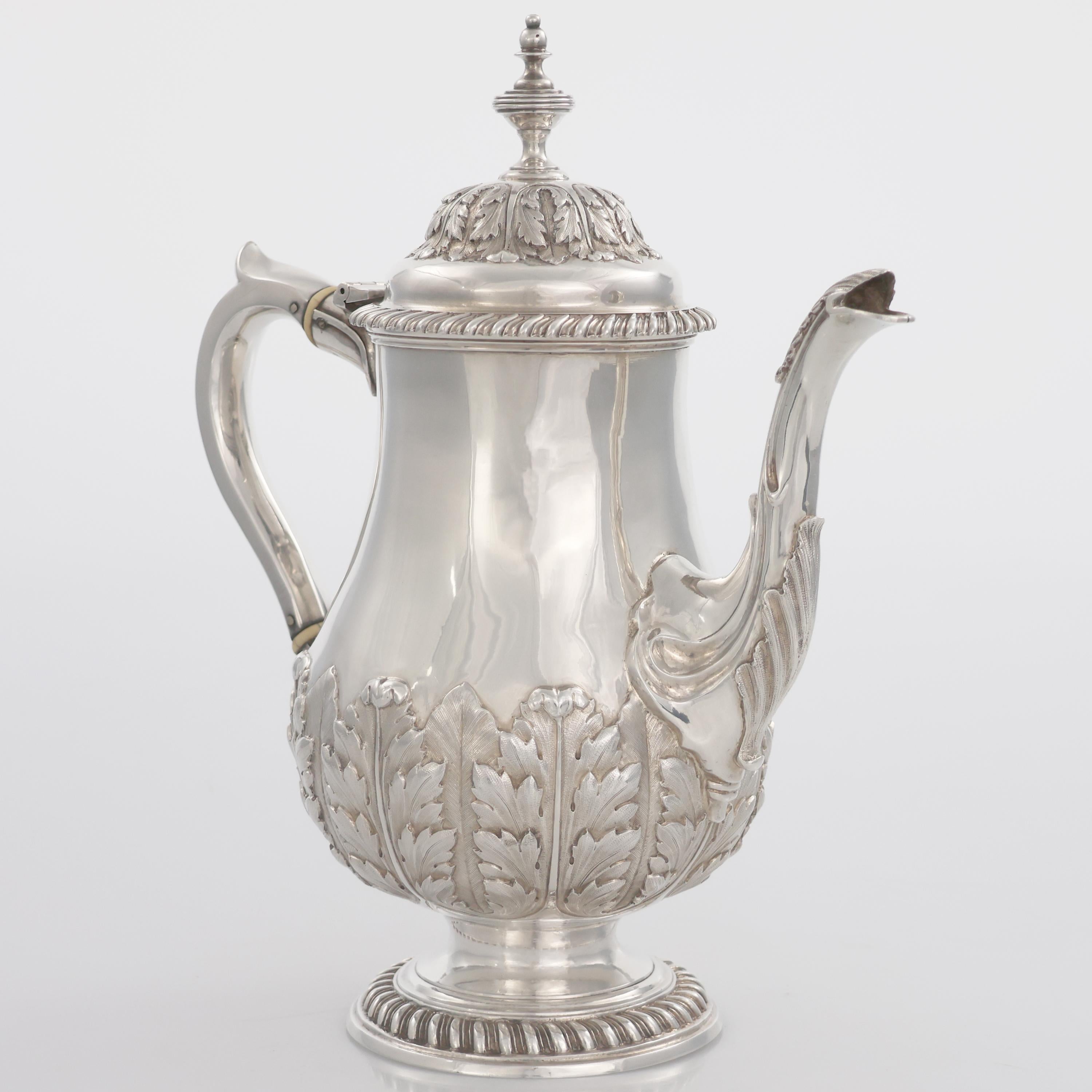 Cafetera de plata de ley Jorge IV, William Bateman I, Londres, 1823 Británico