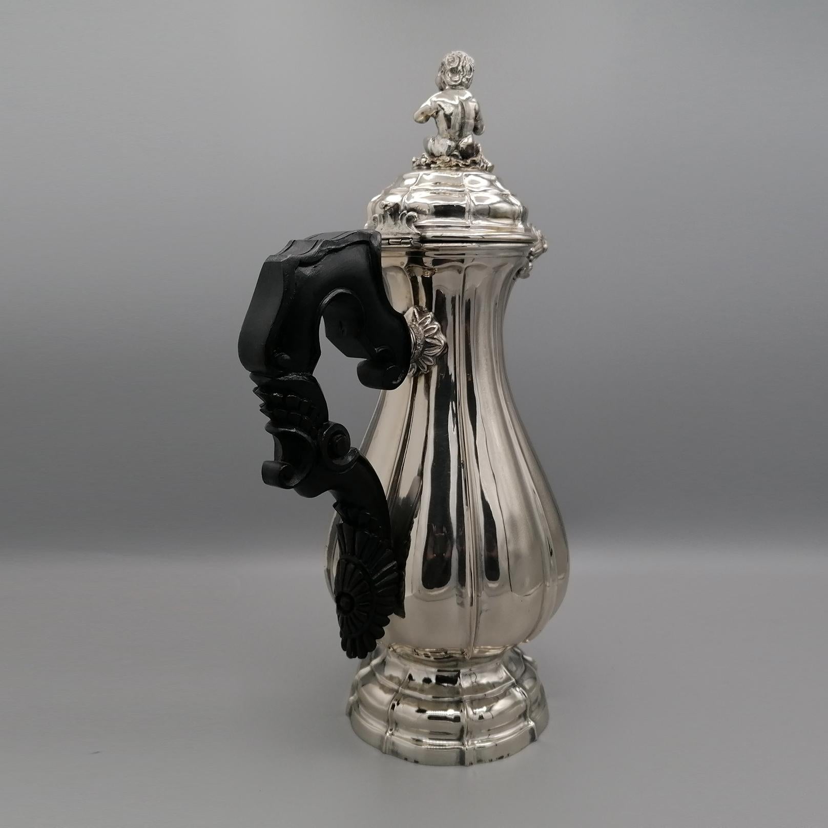Embossed Italian baroque coffee pot in 800 silver  For Sale