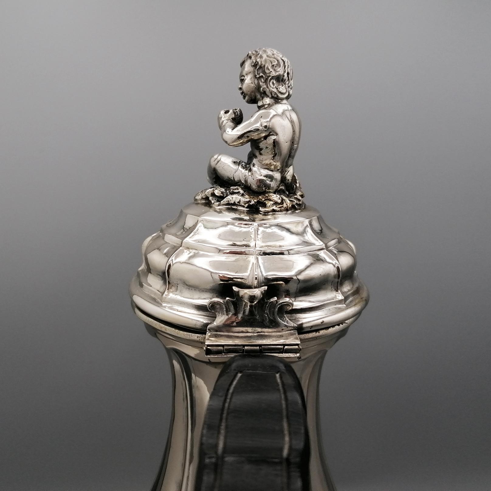 Silver Italian baroque coffee pot in 800 silver  For Sale