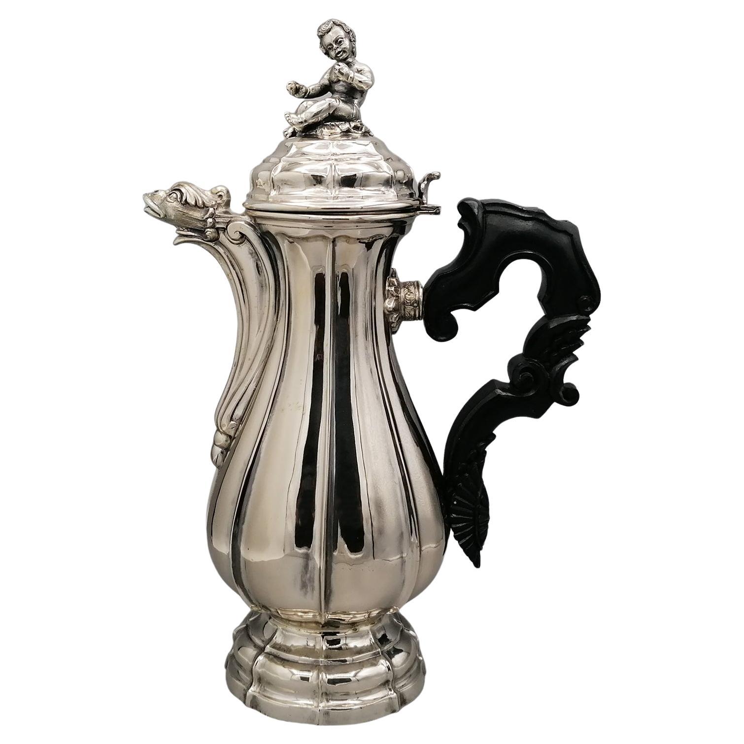 Italian baroque coffee pot in 800 silver  For Sale