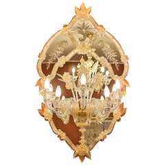 "Ca'Foscari" Murano Glass Mirror with Appliques 5 Lights by Fratelli Tosi