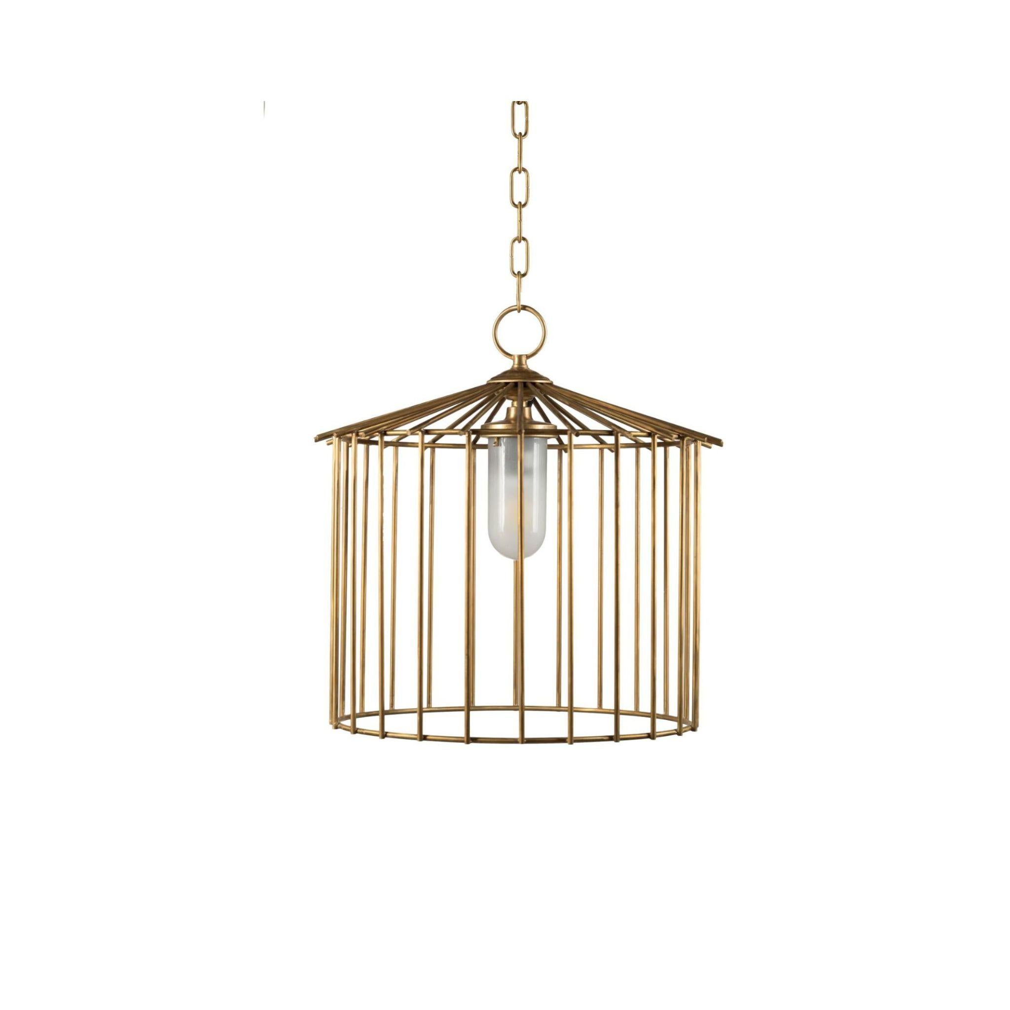 Chandelier born inside the Cage line by Brass Brothers & Co. has the characteristic cylindrical cage shape made with solid brass bars. An object that embodies the idea of the designer, the young creative Niccolò De Ruvo, of proposing a gypsy style