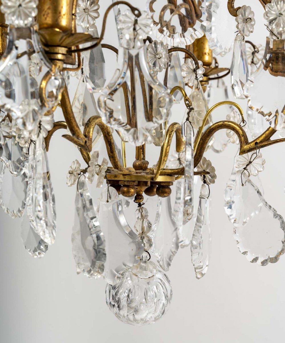 Cage Chandelier - Four Arms Of Light - Bronze And Crystal - Period : XXth In Excellent Condition For Sale In CRÉTEIL, FR