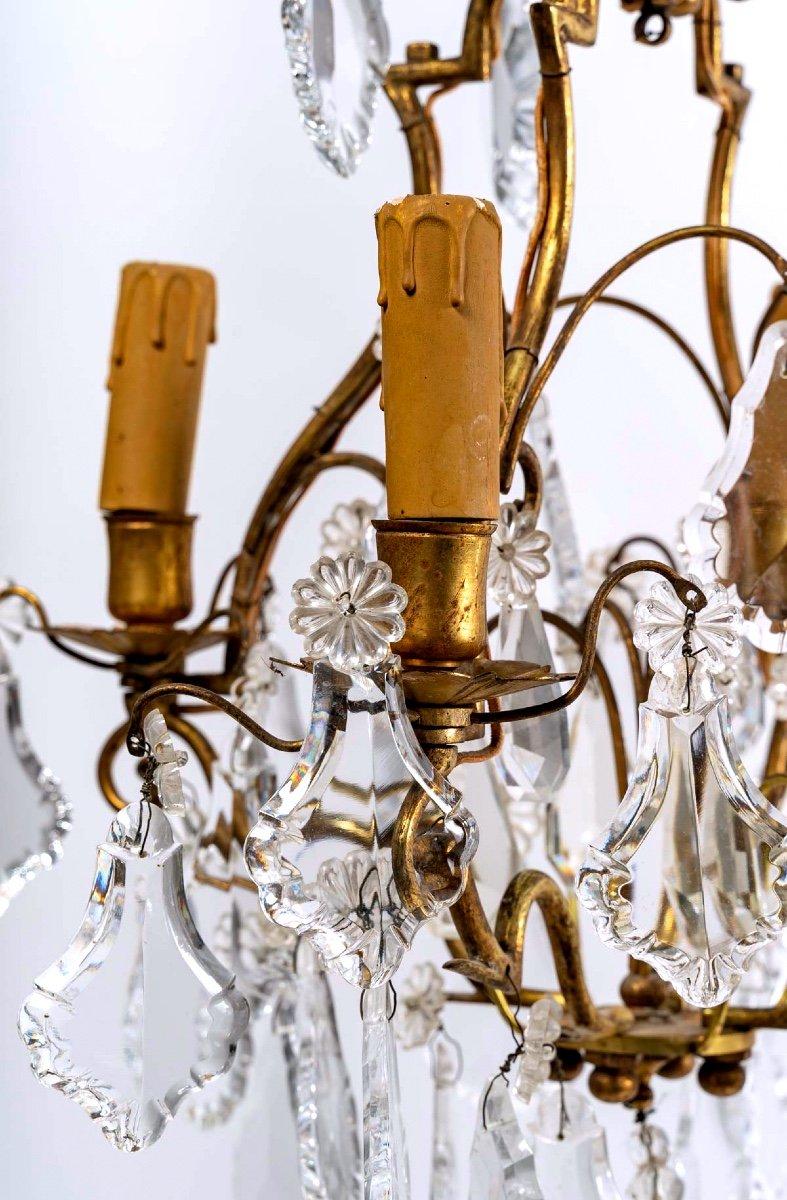20th Century Cage Chandelier - Four Arms Of Light - Bronze And Crystal - Period : XXth For Sale