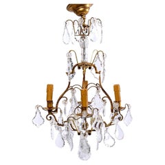Cage Chandelier - Four Arms Of Light - Bronze And Crystal - Period : XXth