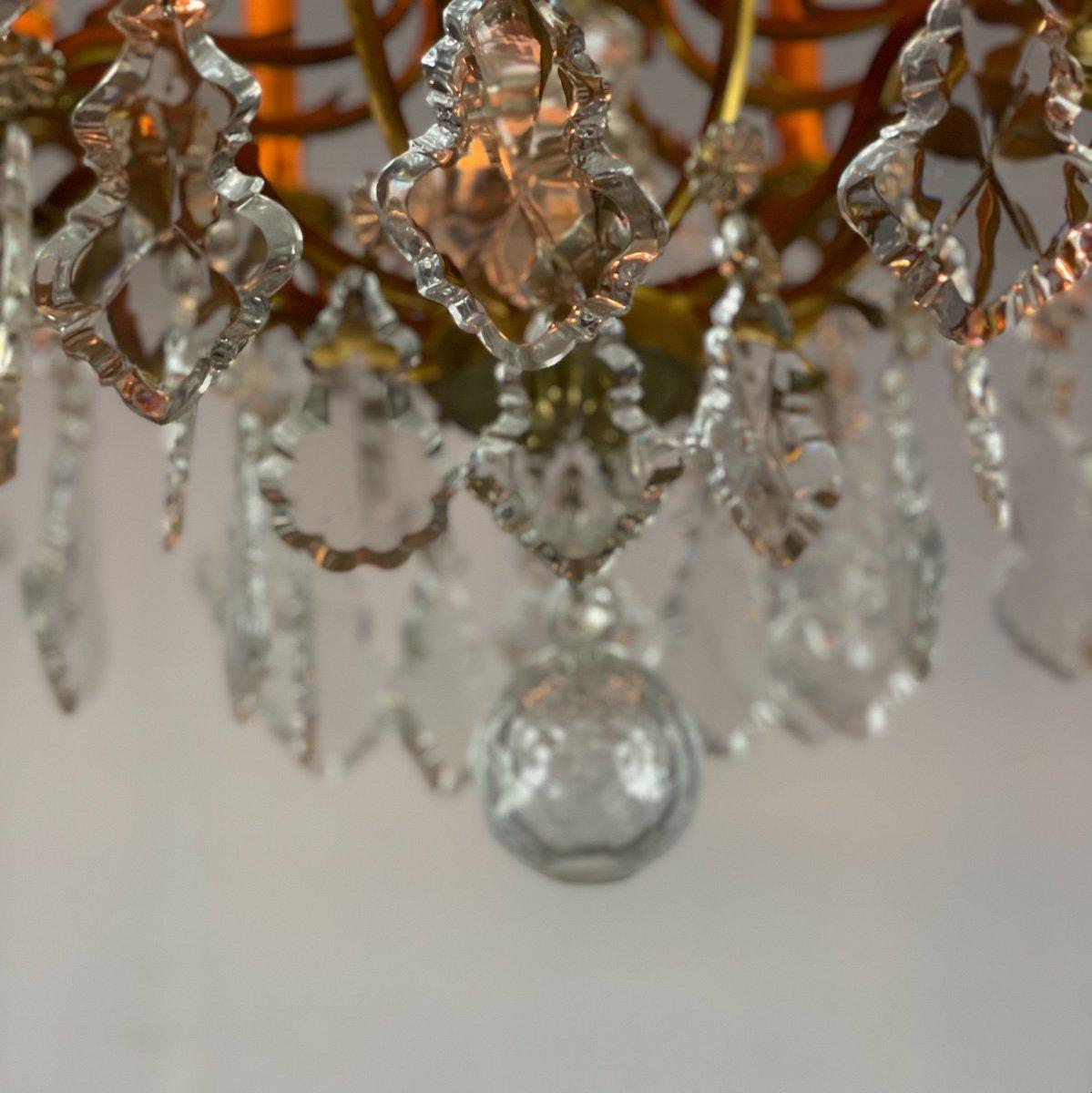 Cage Chandelier in Bronze Garnished with Tassels, Early 20th Century For Sale 2