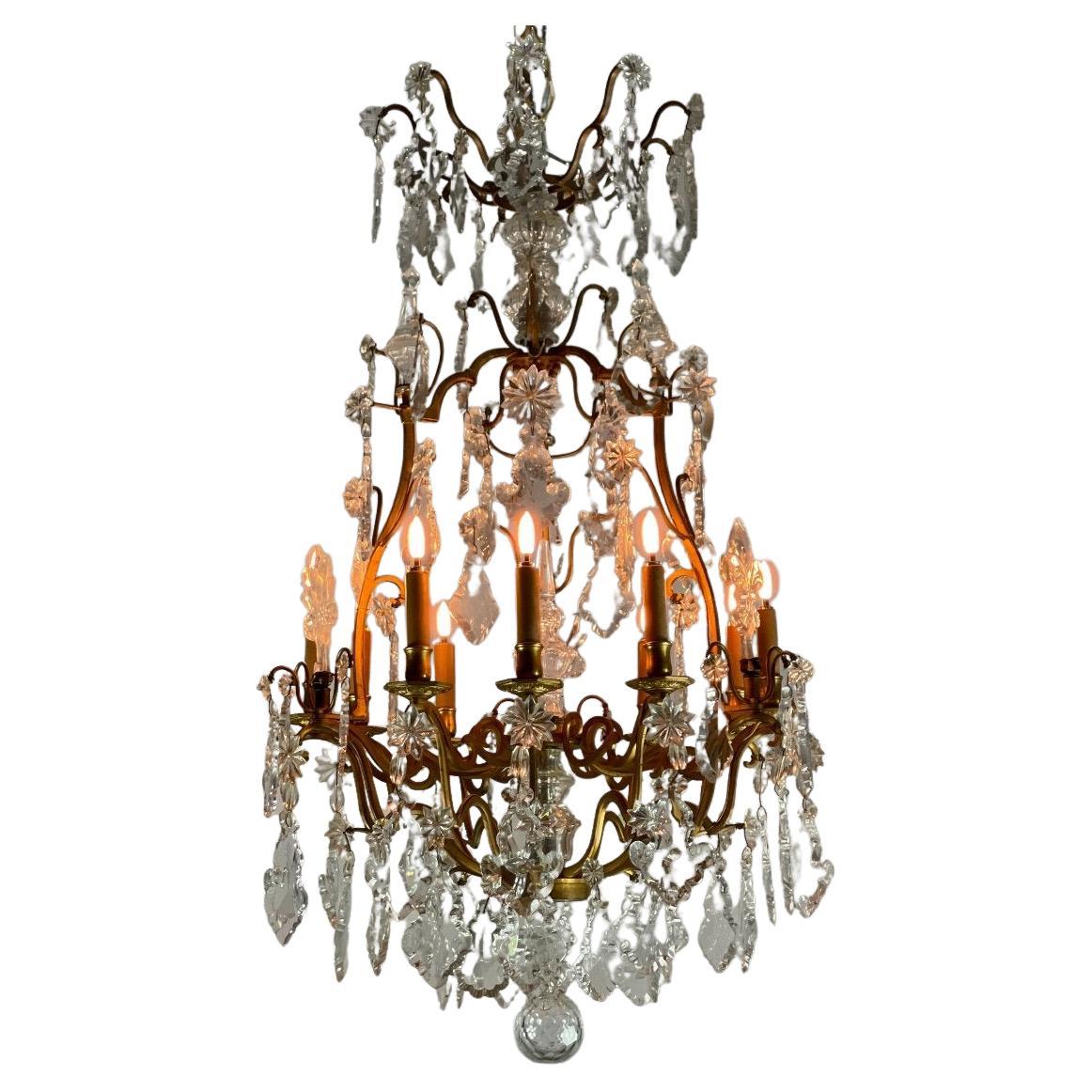 Cage Chandelier in Bronze Garnished with Tassels, Early 20th Century For Sale