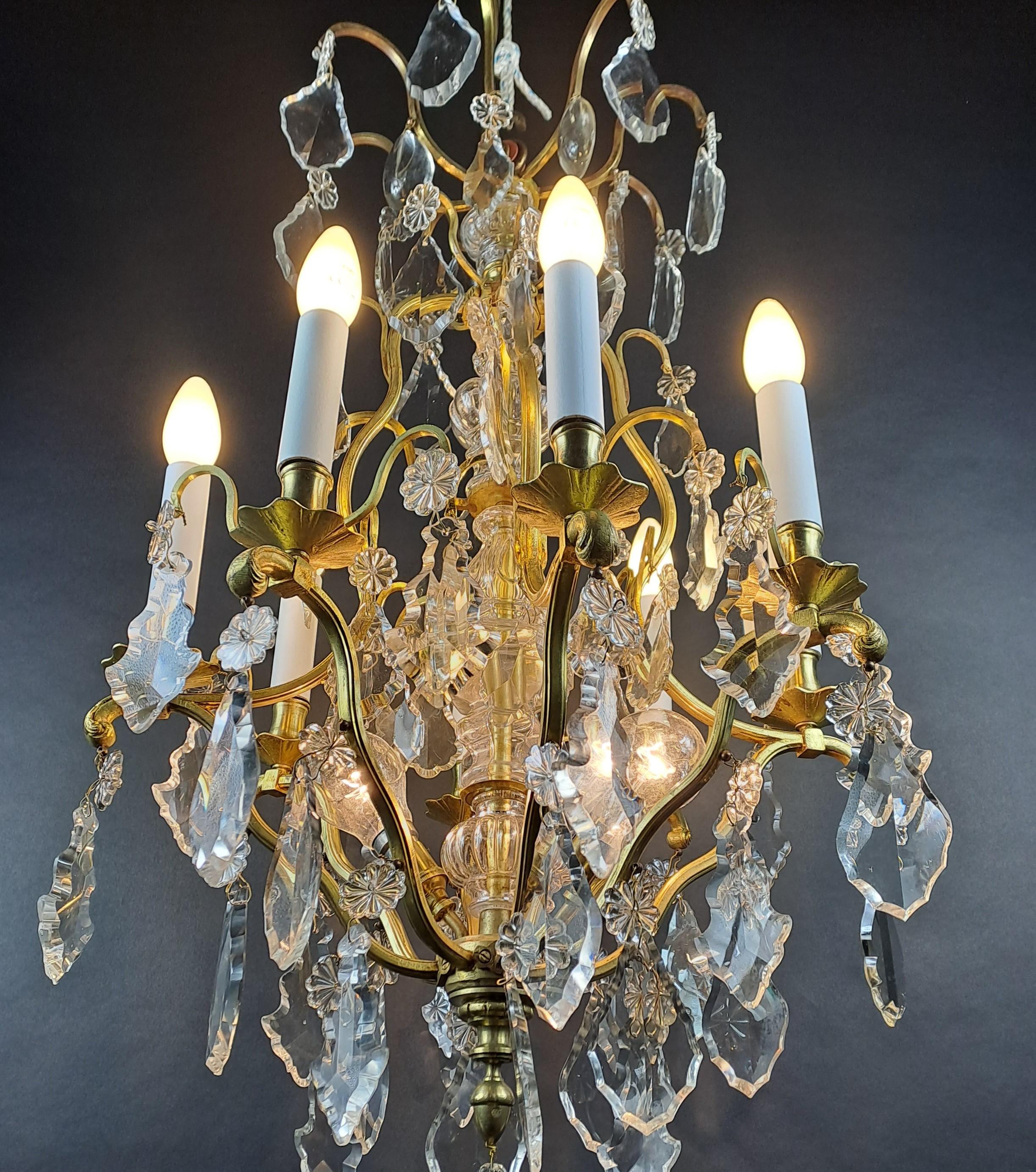 Cage Chandelier In Gilt Bronze And Baccarat Crystal For Sale 4